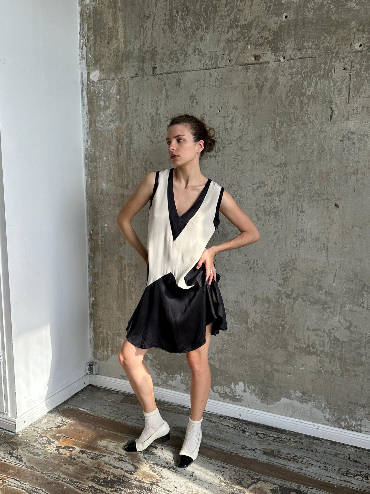 Vintage Marc by Marc Jacobs Silk Mini Dress | Black & Ivory Geometric Dress