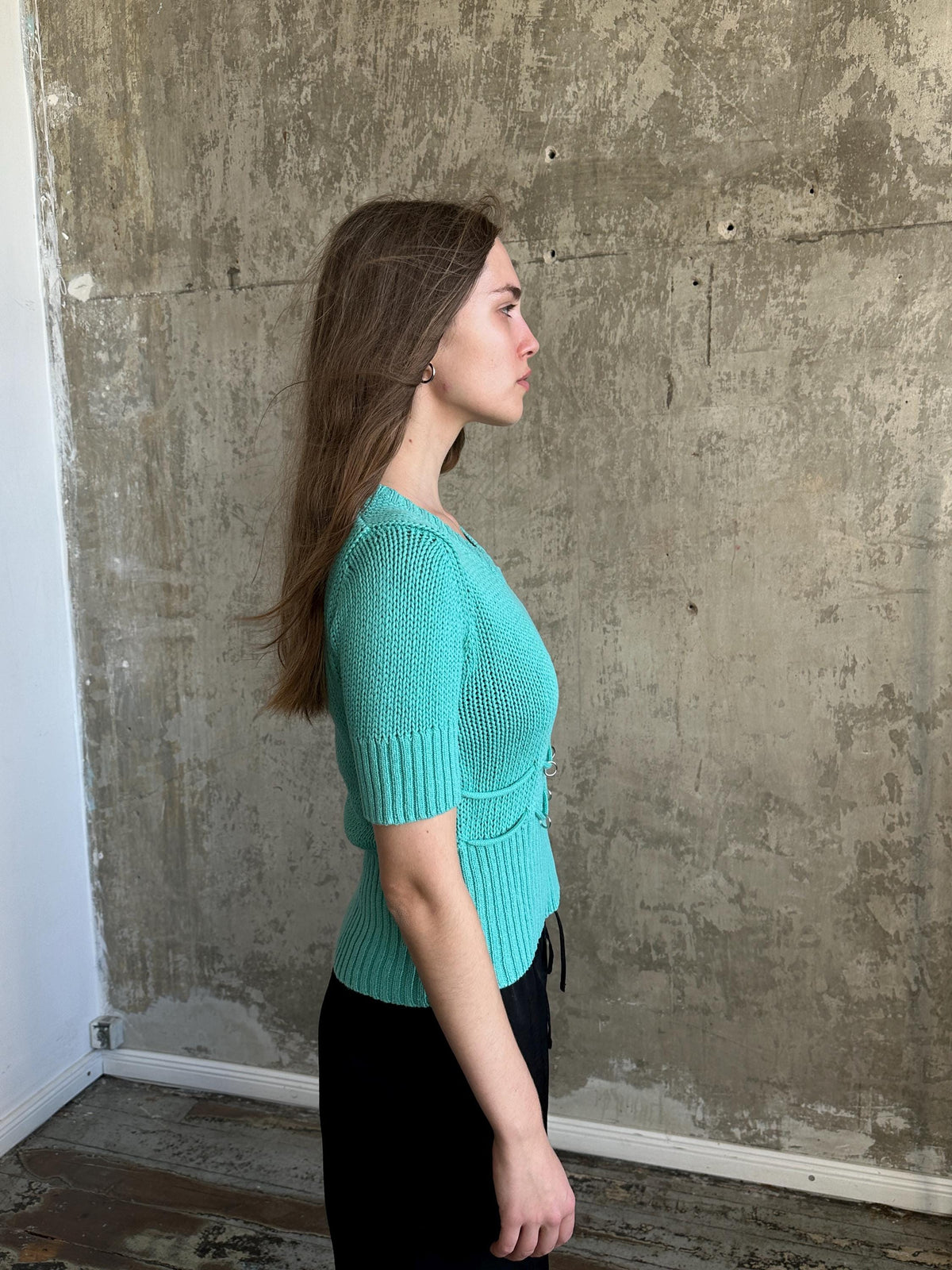 Vintage Turquoise Fitted Knit Top