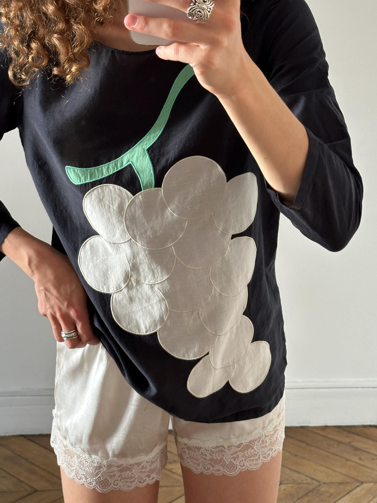 Vintage Moschino Cheap and Chic Black Grape Applique Top
