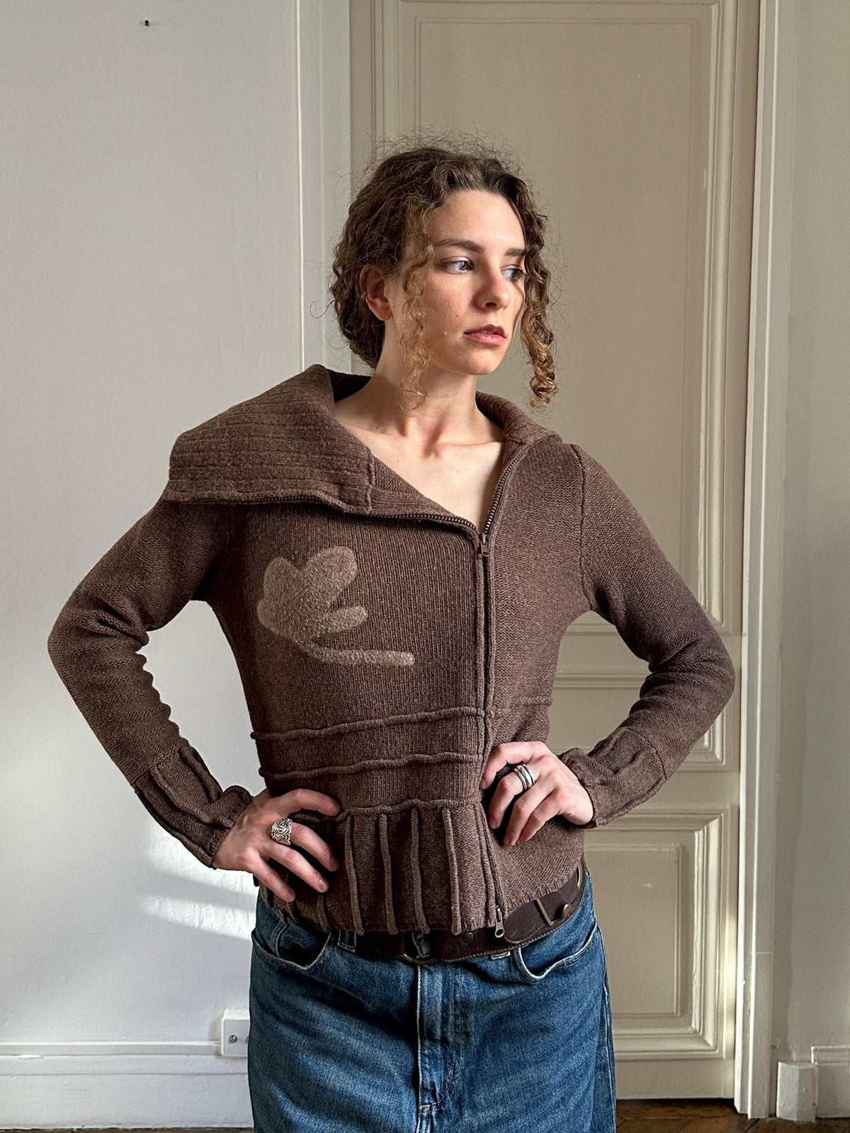 Vintage Funnel Neck Brown Lambswool Sweater