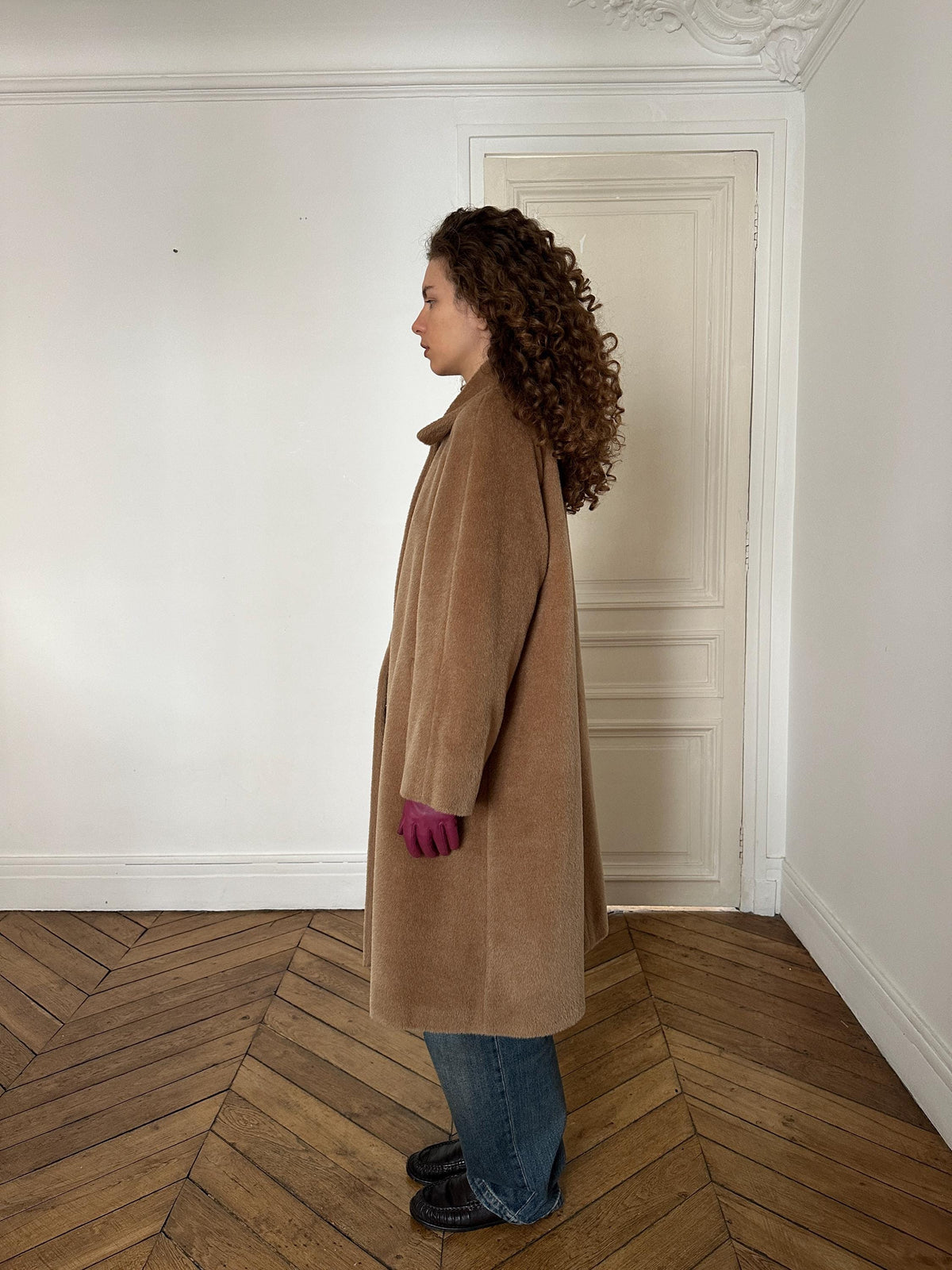 Vintage 90s Mohair Wool Teddy Coat in Beige