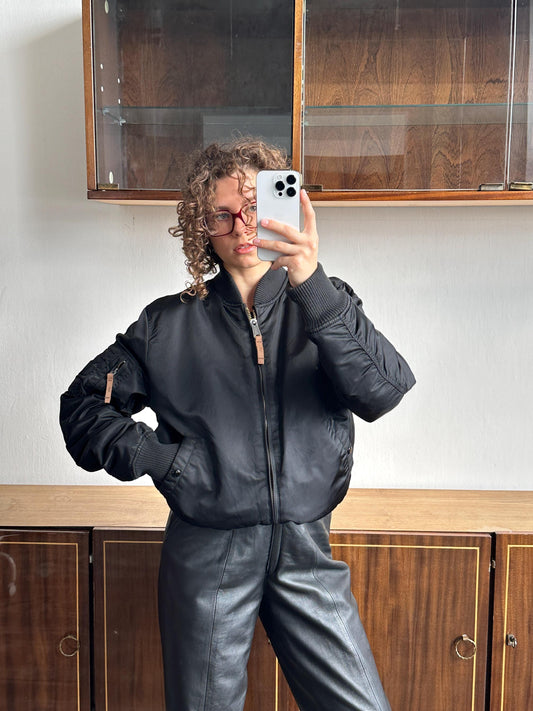 Vintage original ALPHA bomber jacket in black color