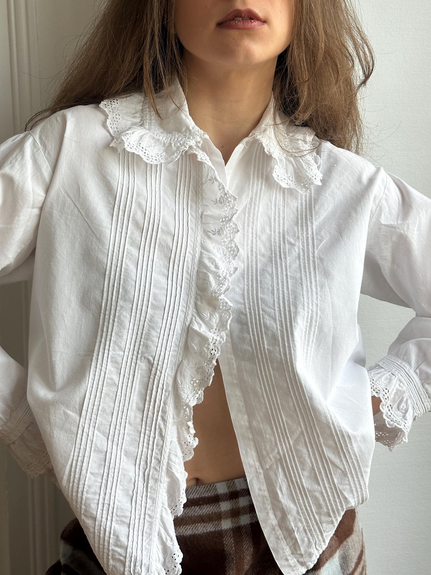 Antique French 1920s Cotton Blouse In White