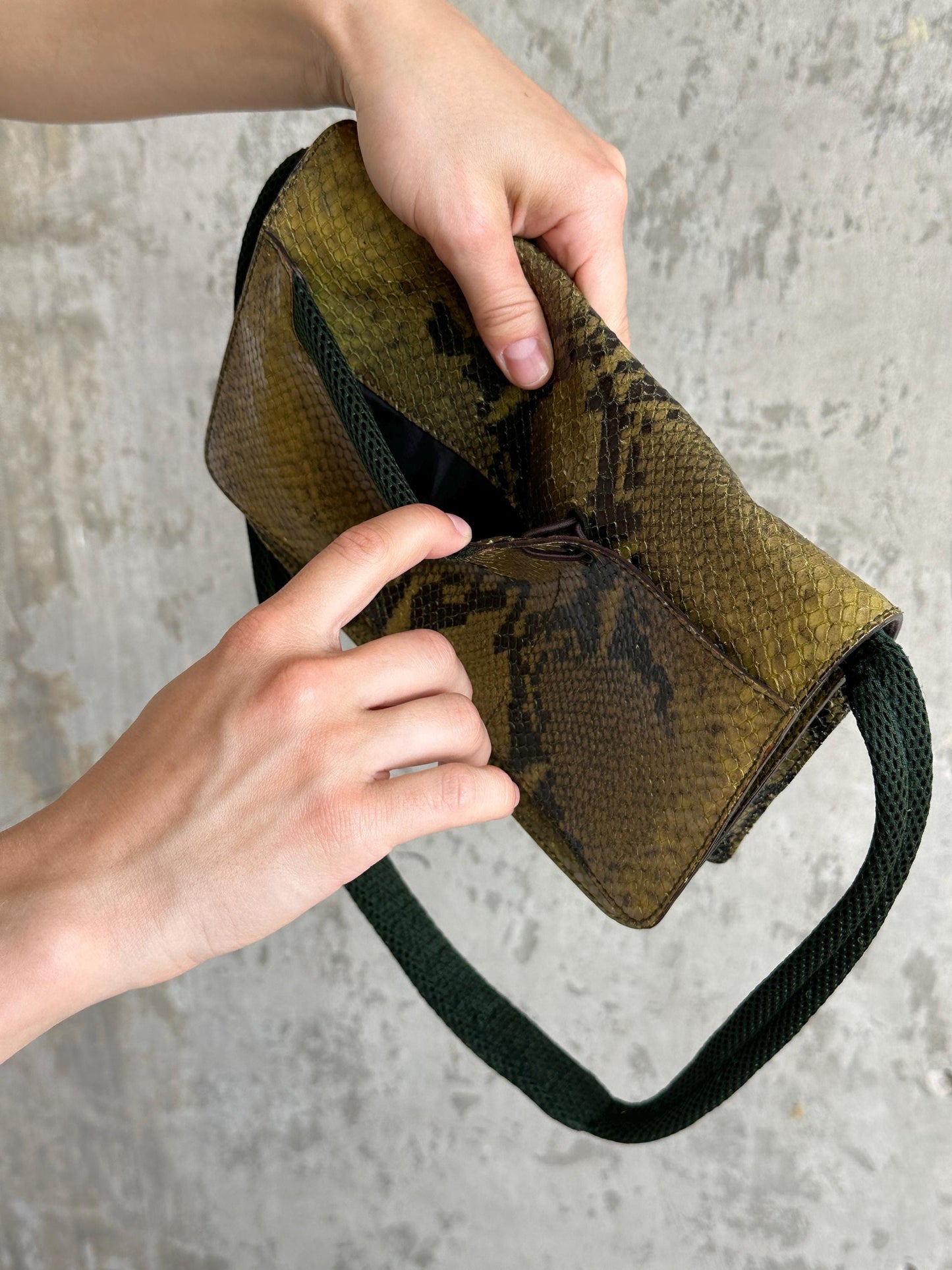 Vintage Miu Miu 1999 Python Mesh Crossbody Bag in Green