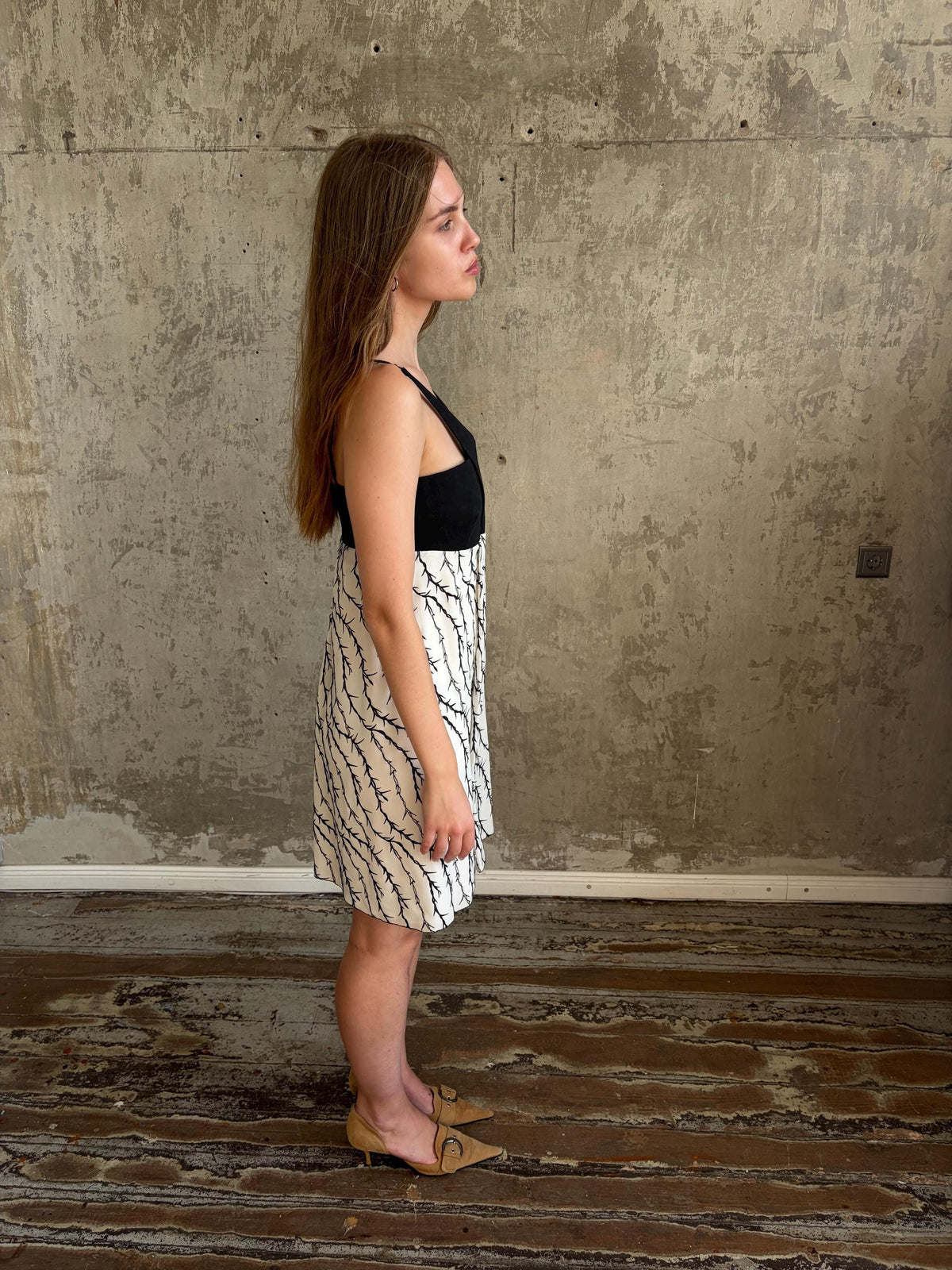 Vintage Balenciaga Branch Halter Dress in Black and White | Nicolas Ghesquière Era Silk Dress