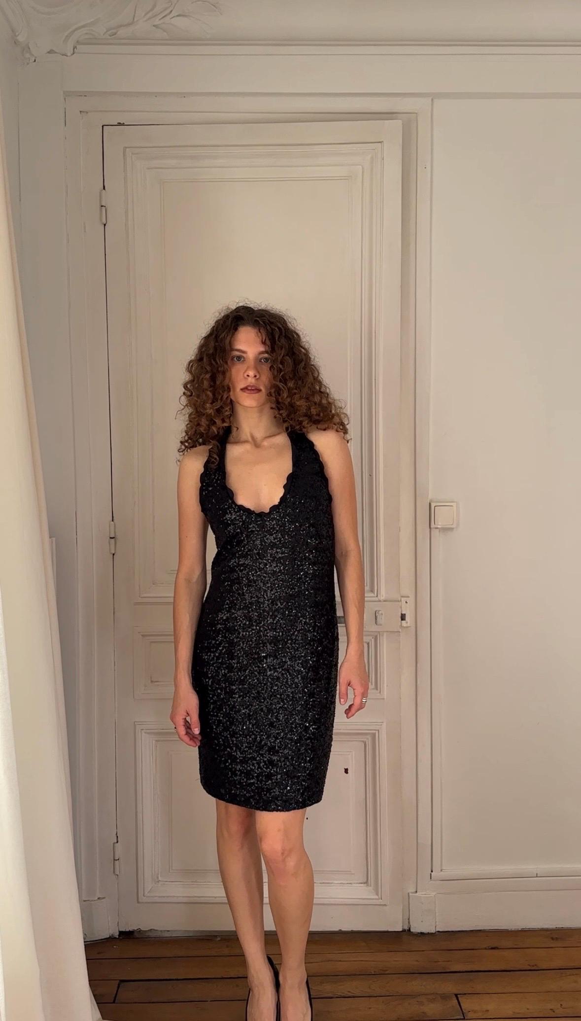 Vintage Moschino Cheap and Chic Black Sequin Open Back Party Dress I US 6