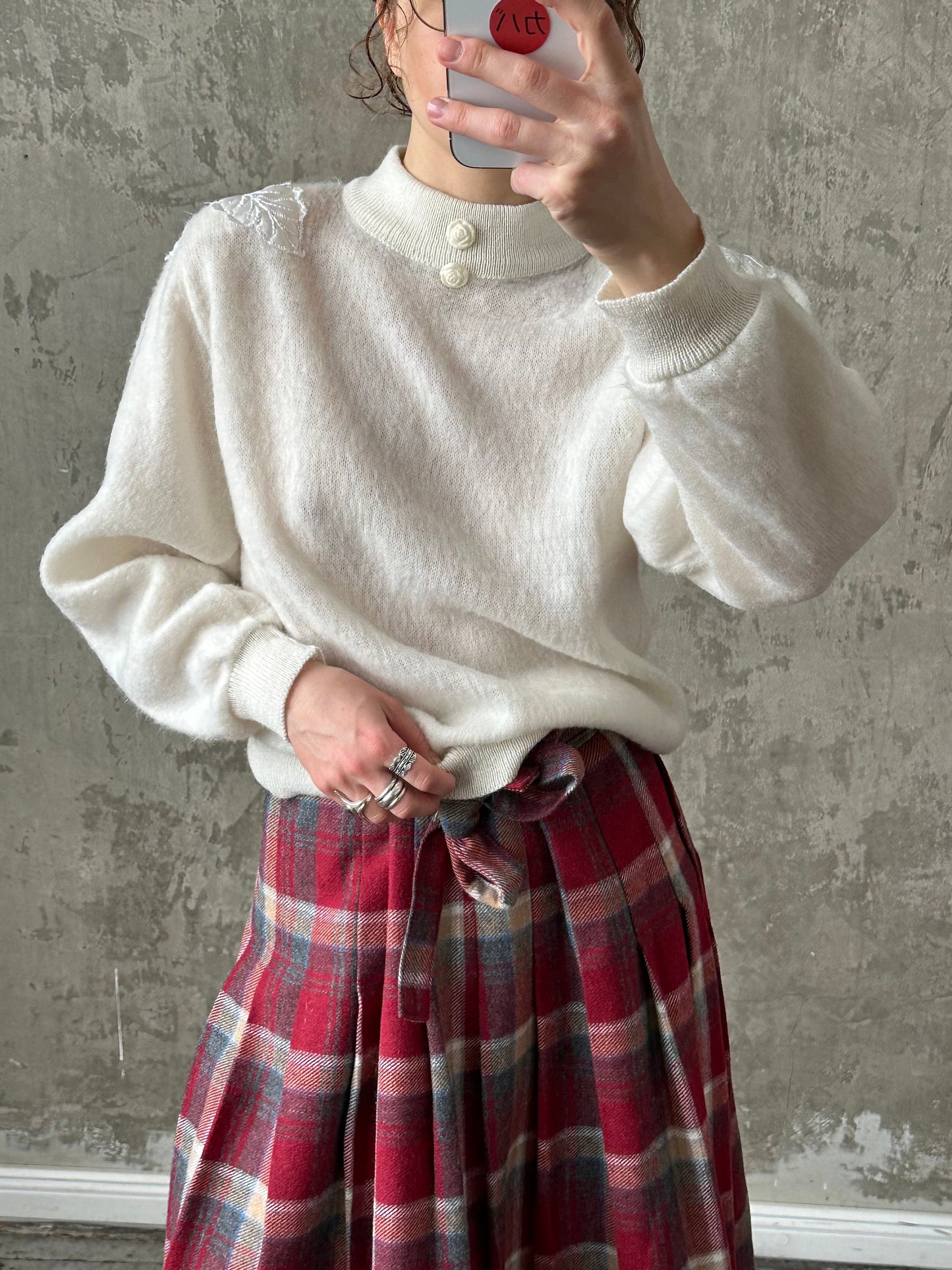 Vintage 90s White Sweater, Unisex XS-M, Made in Italy, Acrylic, Padded, Detailed Decor, Perfect Condition