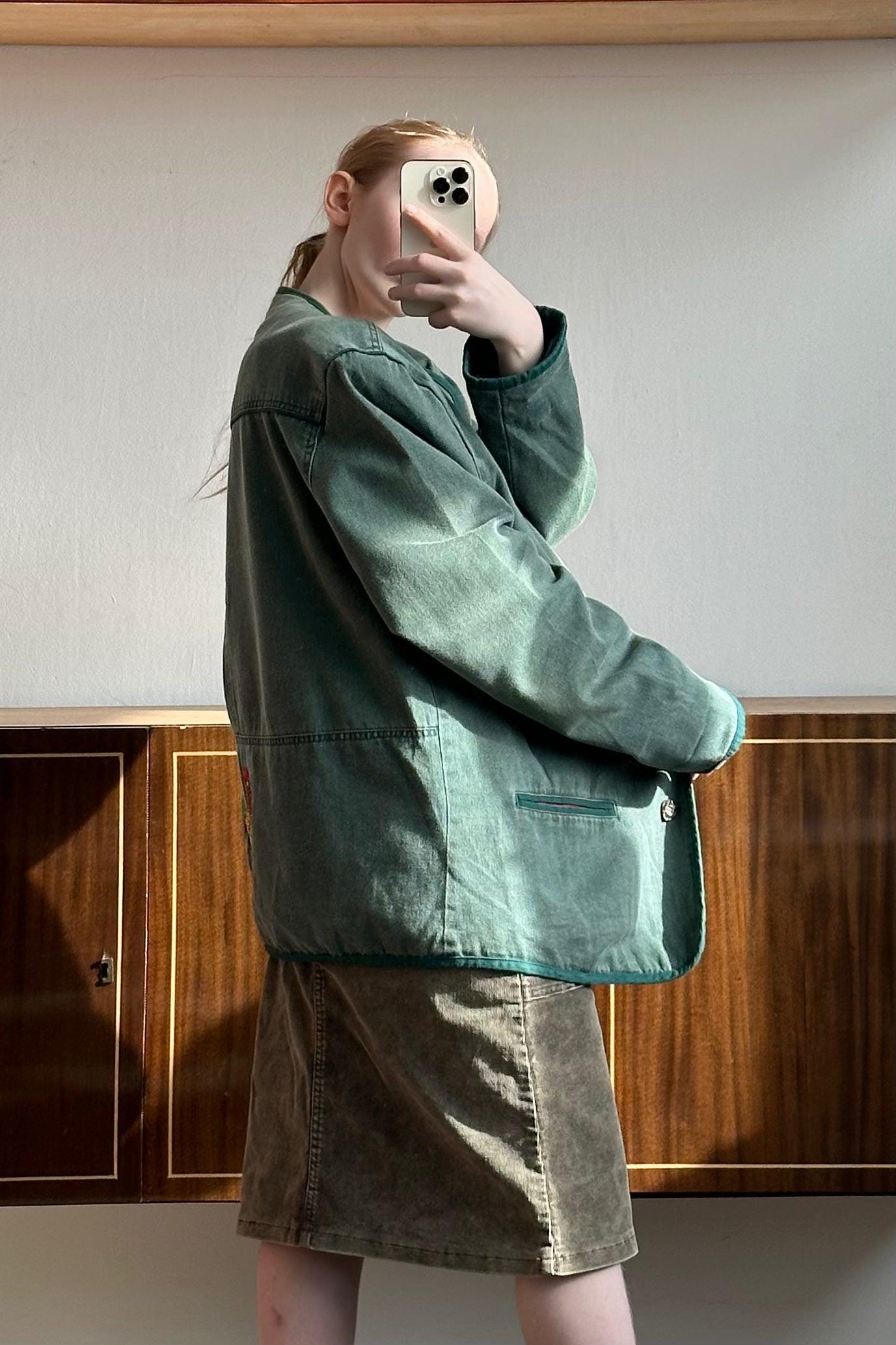 Vintage cotton oversized jacket with print in light green