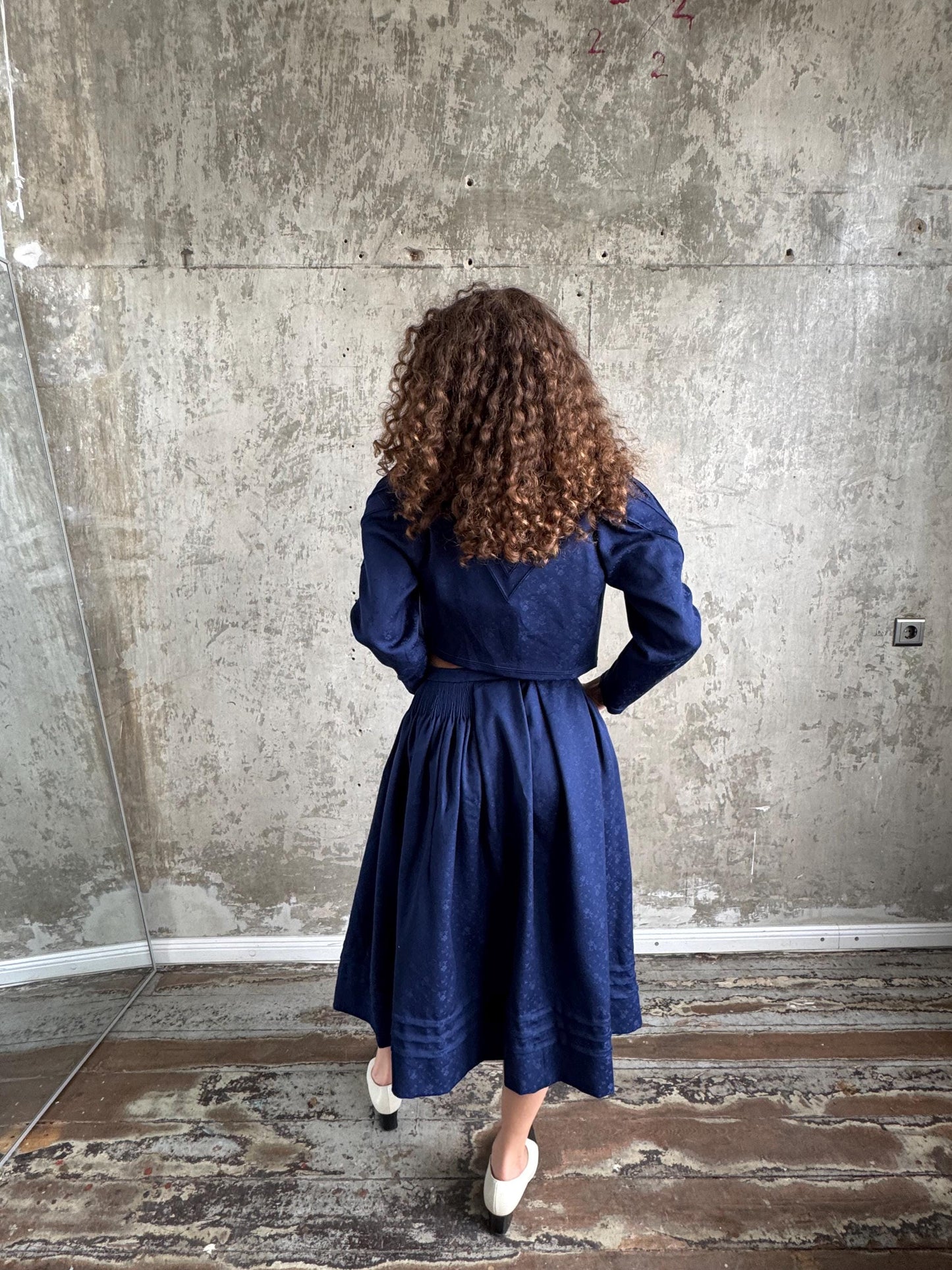 Vintage Traditional Floral Bolero and Skirt Set in Blue