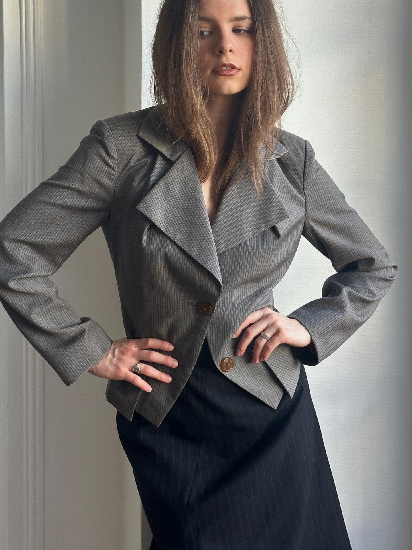 Vivienne Westwood Red Label Vintage Wool Pin Stripe Blazer in Grey