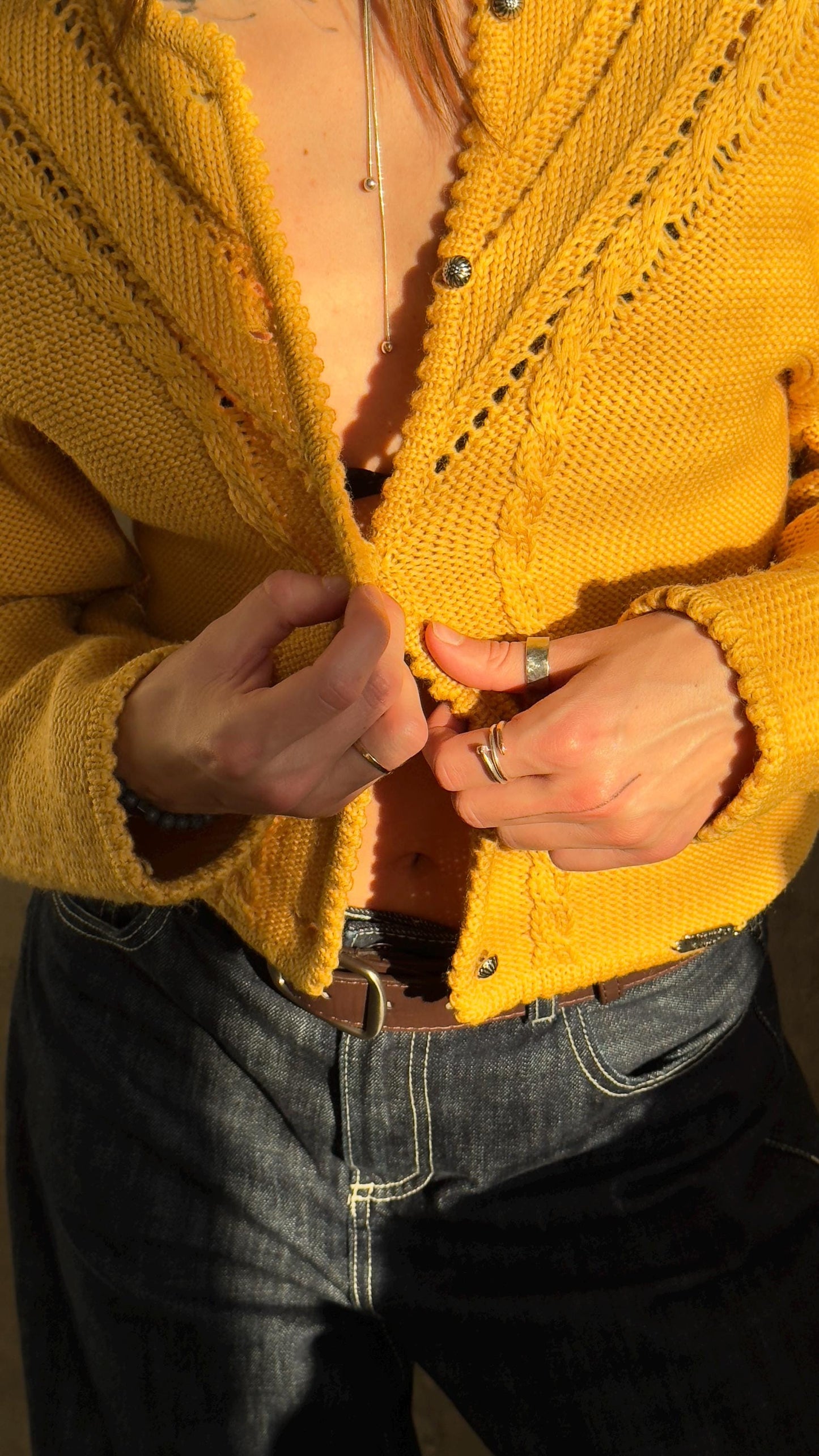 Vintage traditional knitted cardigan in yellow