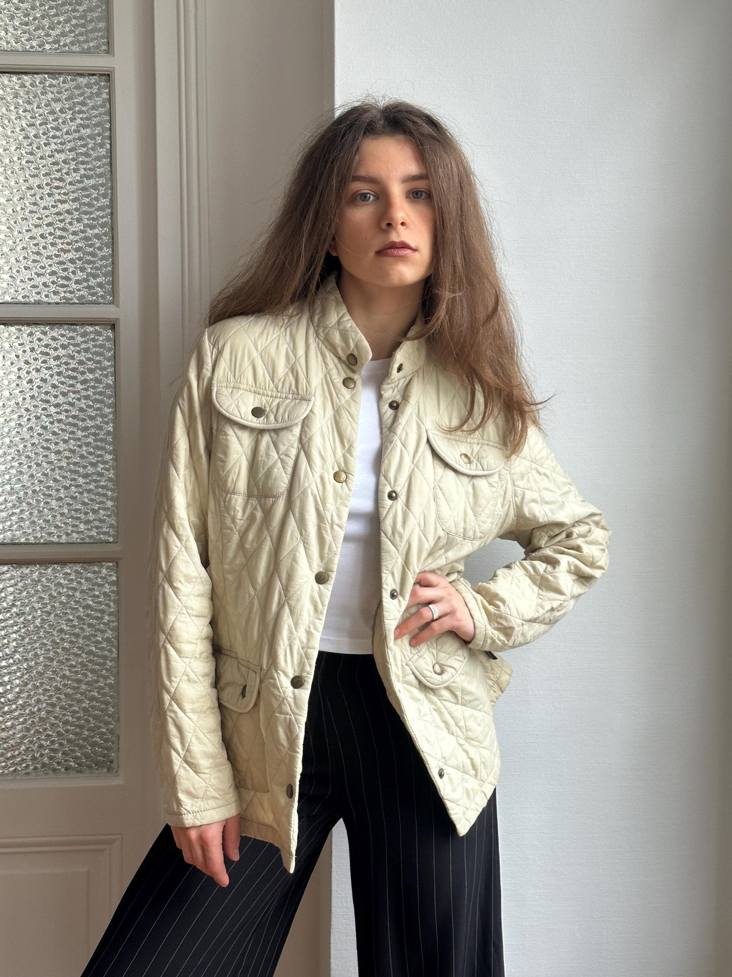 Vintage Barbour workwear quilted jacket in beige