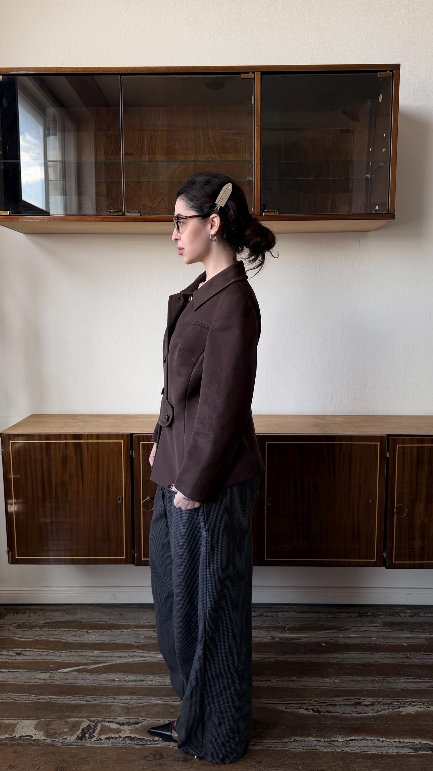 Vintage Brown Tailored Espresso Blazer, 90s Italian Structured Fitted Jacket