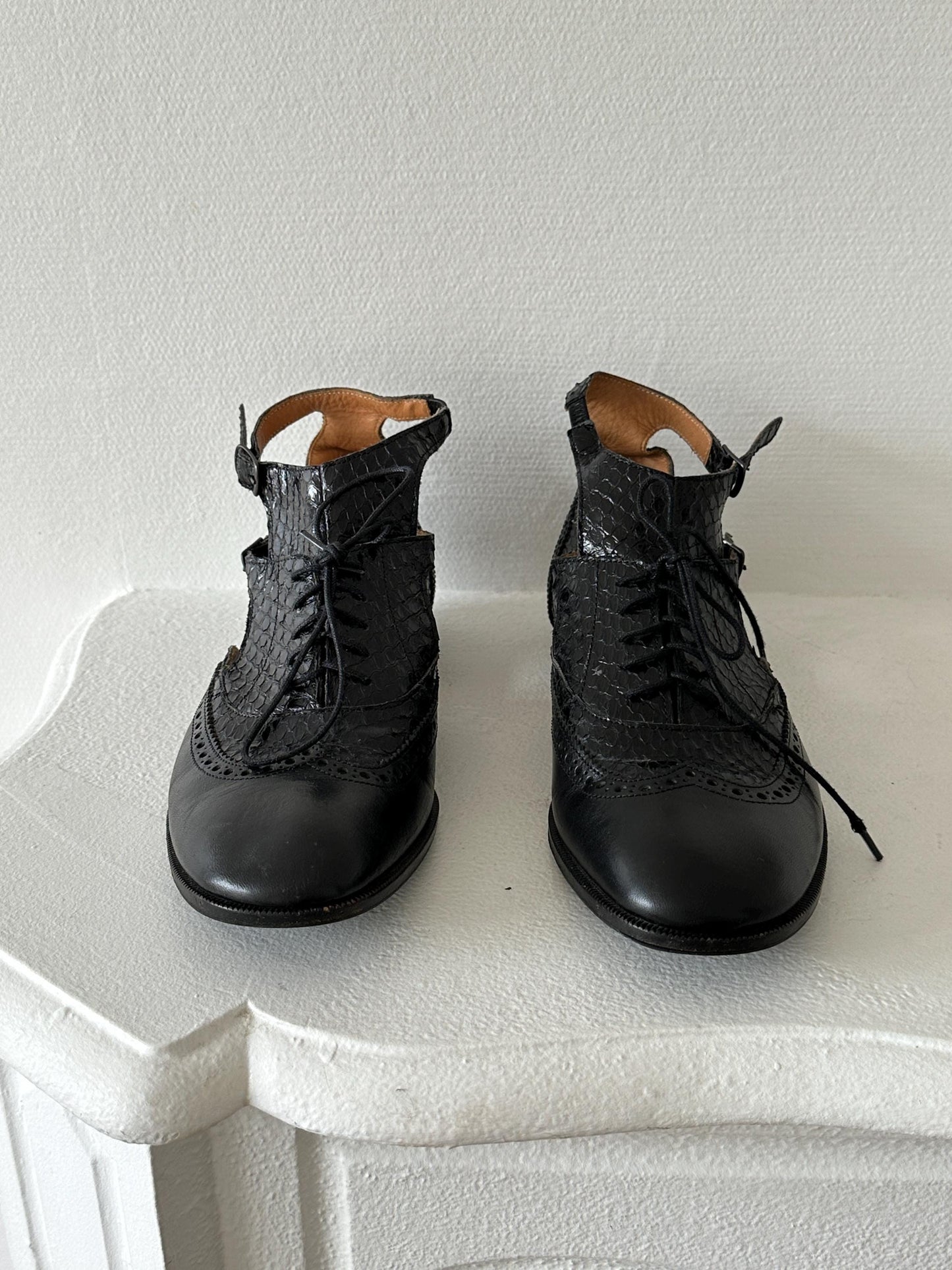 Maison Margiela Line 22 Black Leather Cut-Out Brogue Oxford Sandal in Black I US 6.5