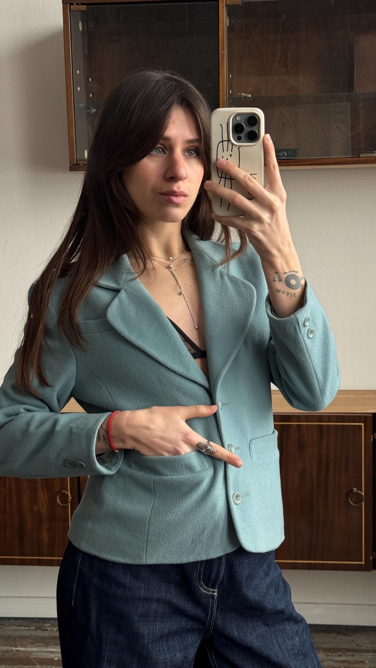 Vintage 90s Teal Fitted Wool Blazer