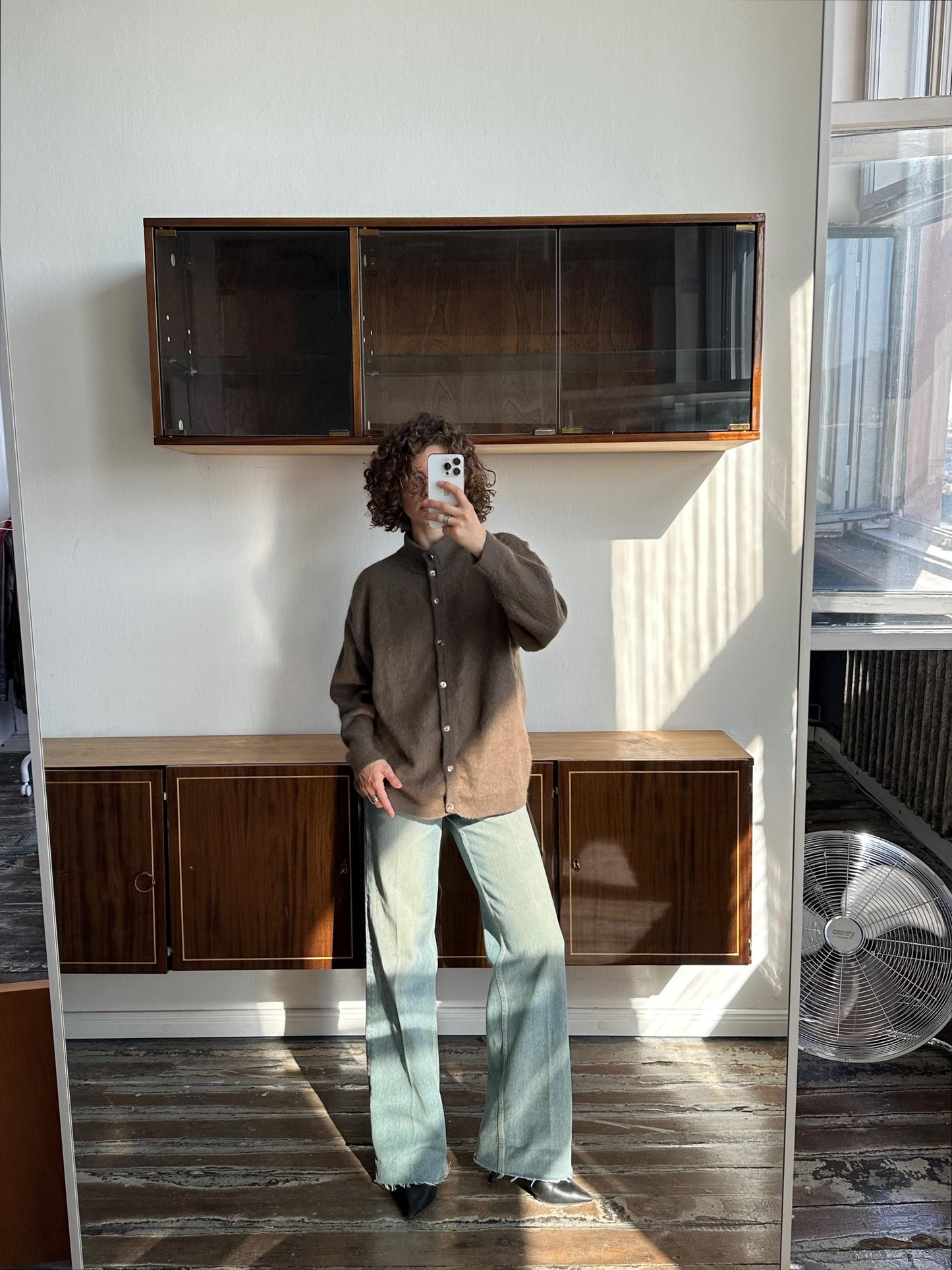 Vintage angora cardigan in brown, 80s fuzzy oversized sweater