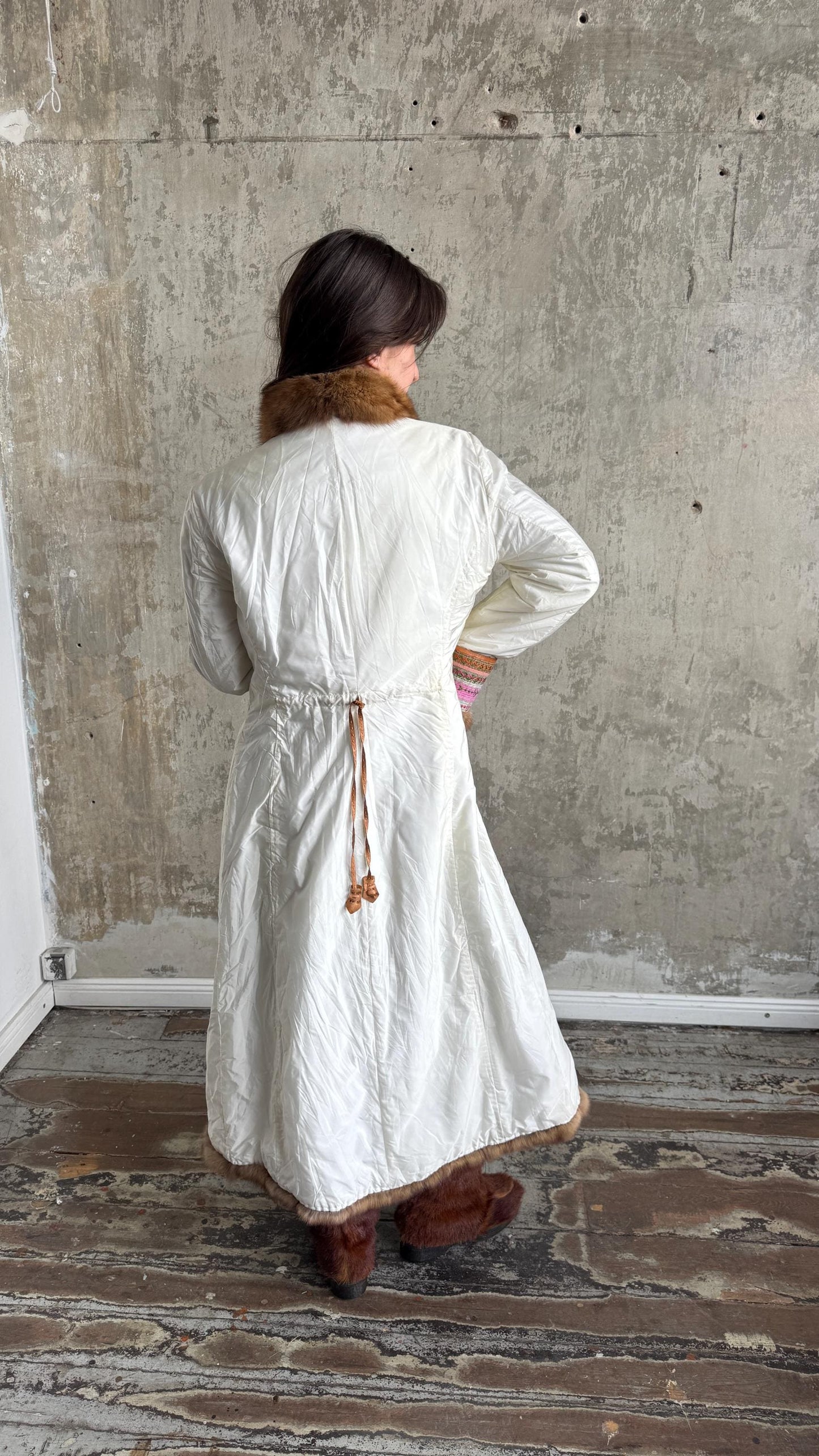 Vintage Ermanno Scervino Ivory Puffer Coat with Fur Trim