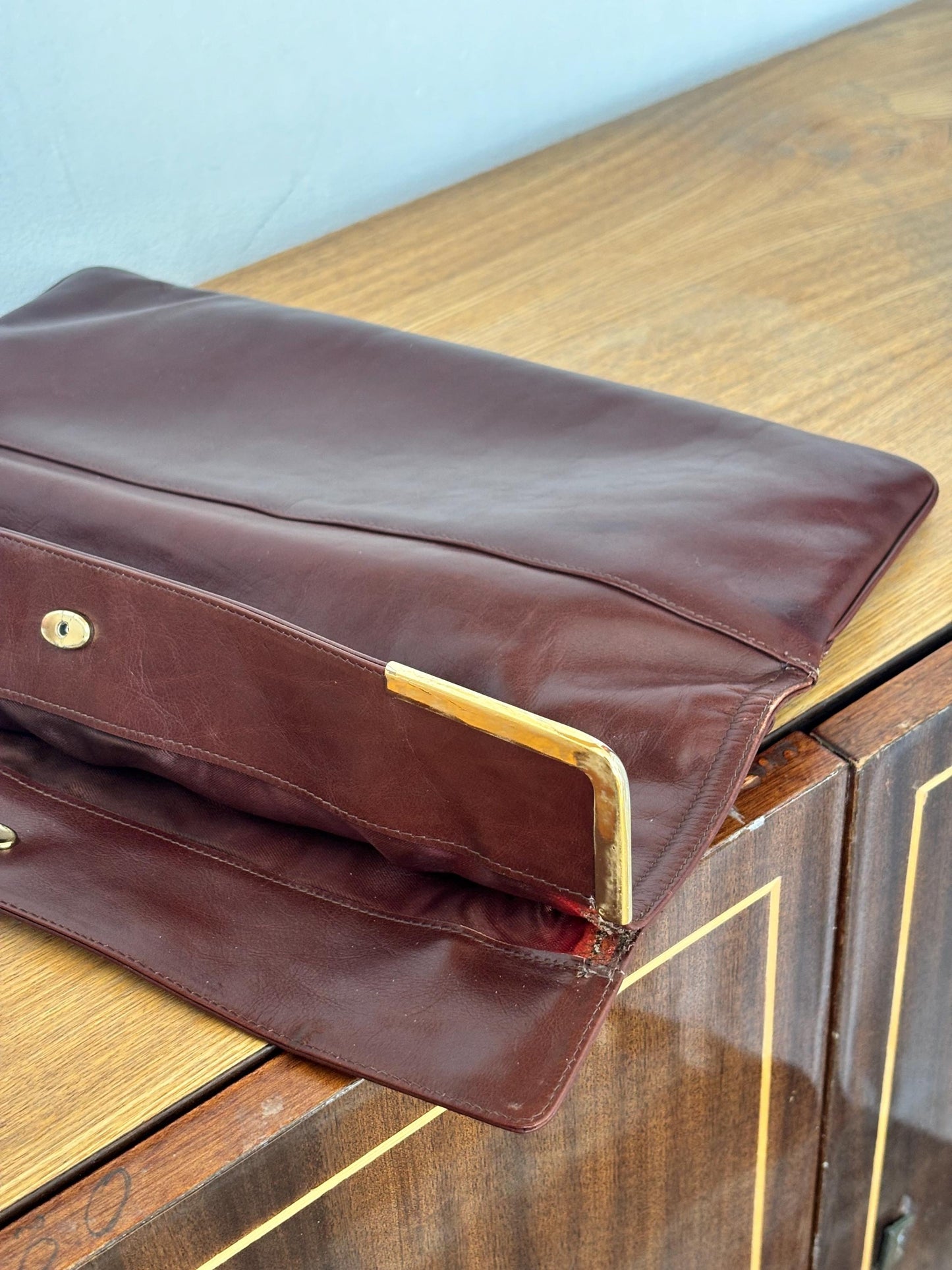Vintage 80s Burgundy Soft Leather Clutch Bag