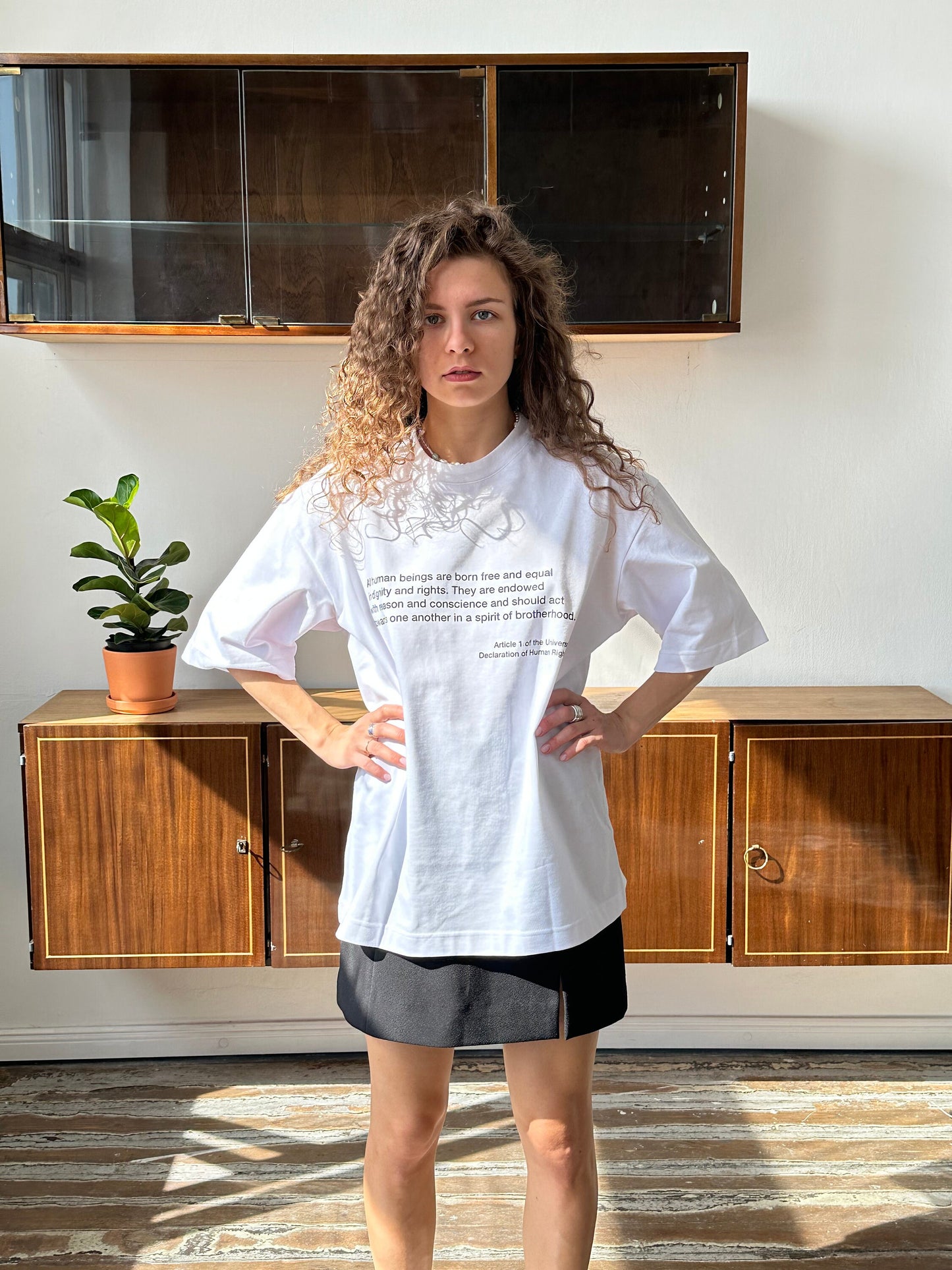 Oversized unisex printed cotton t-shirt in white