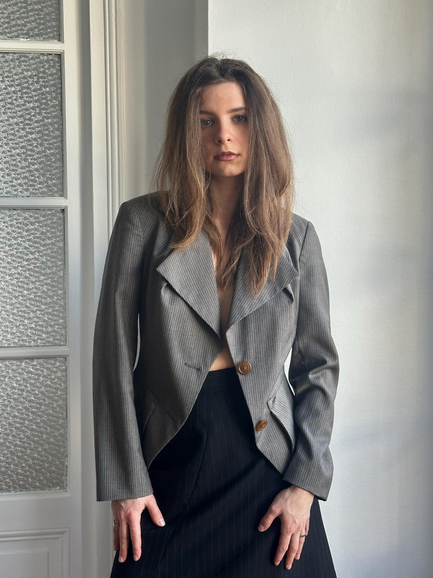 Vivienne Westwood Red Label Vintage Wool Pin Stripe Blazer in Grey