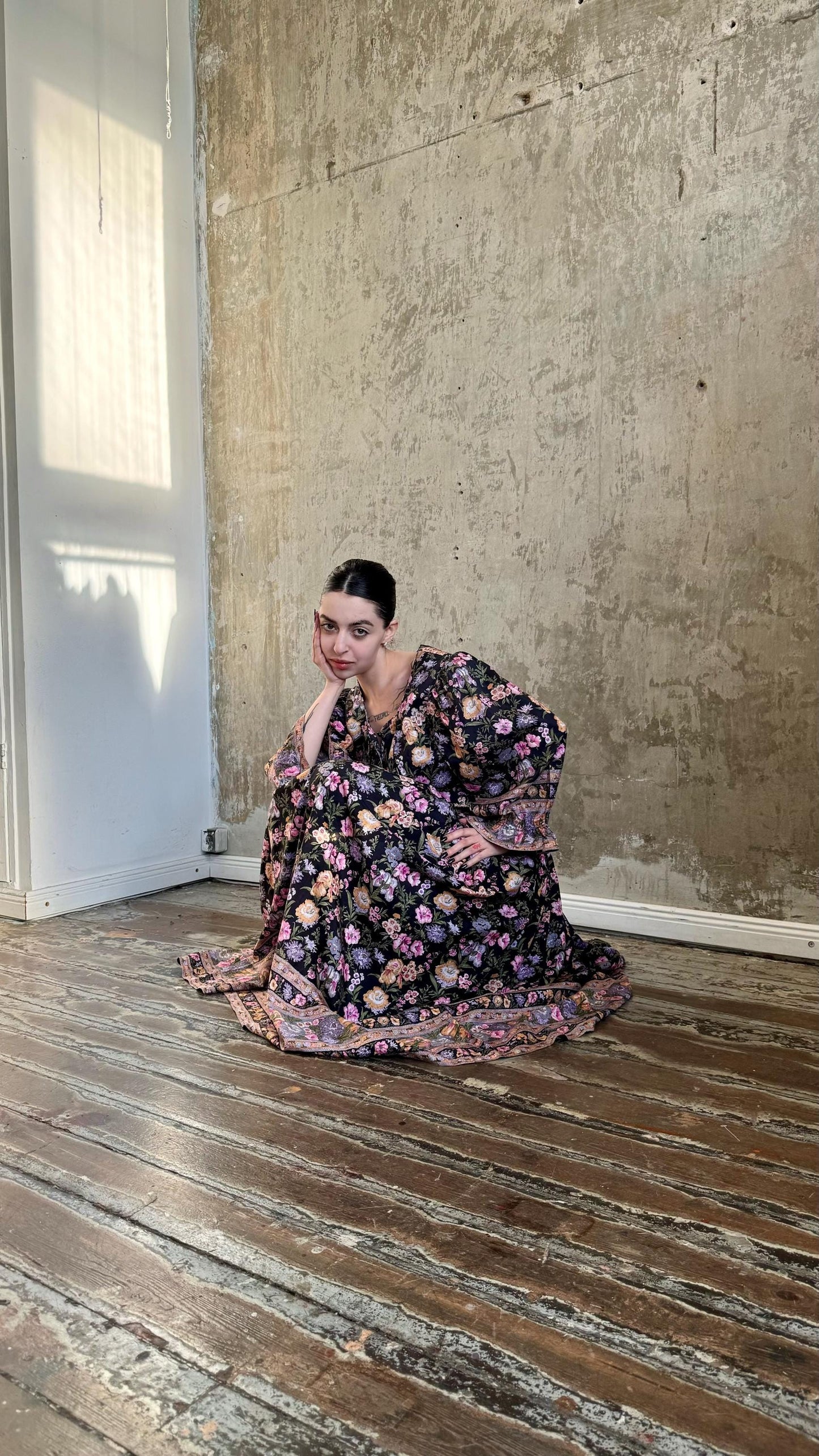 Vintage 90s Maxi Floral Sundress In Black and Pink