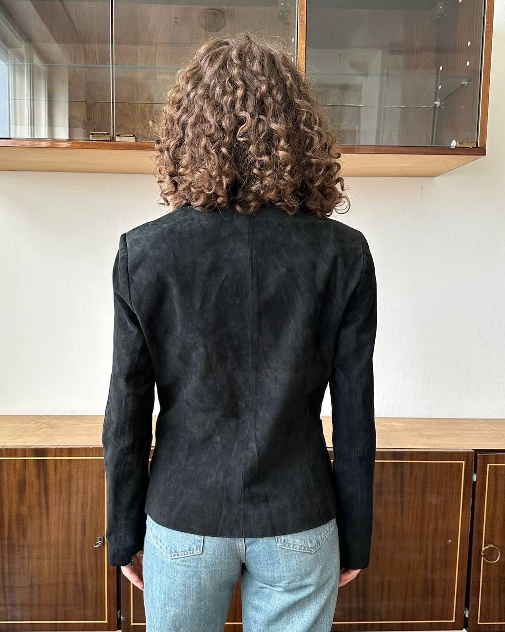 Vintage suede leather blazer in black