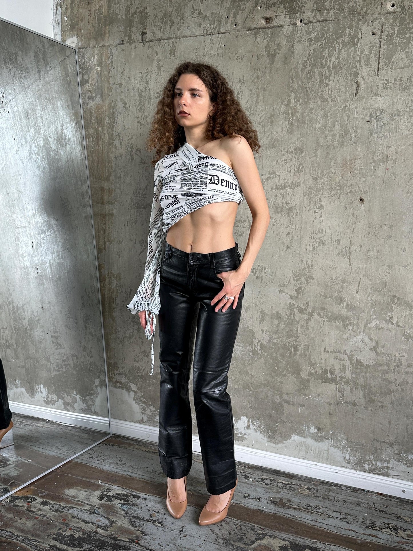 Vintage Armani Exchange Genuine Leather Skinny Trousers in Black