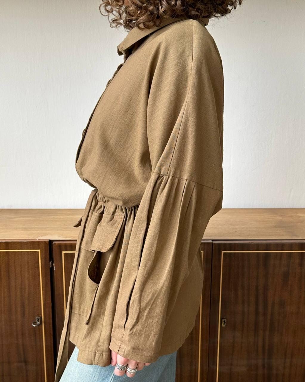 Vintage 90s oversized loose linen jacket in brown