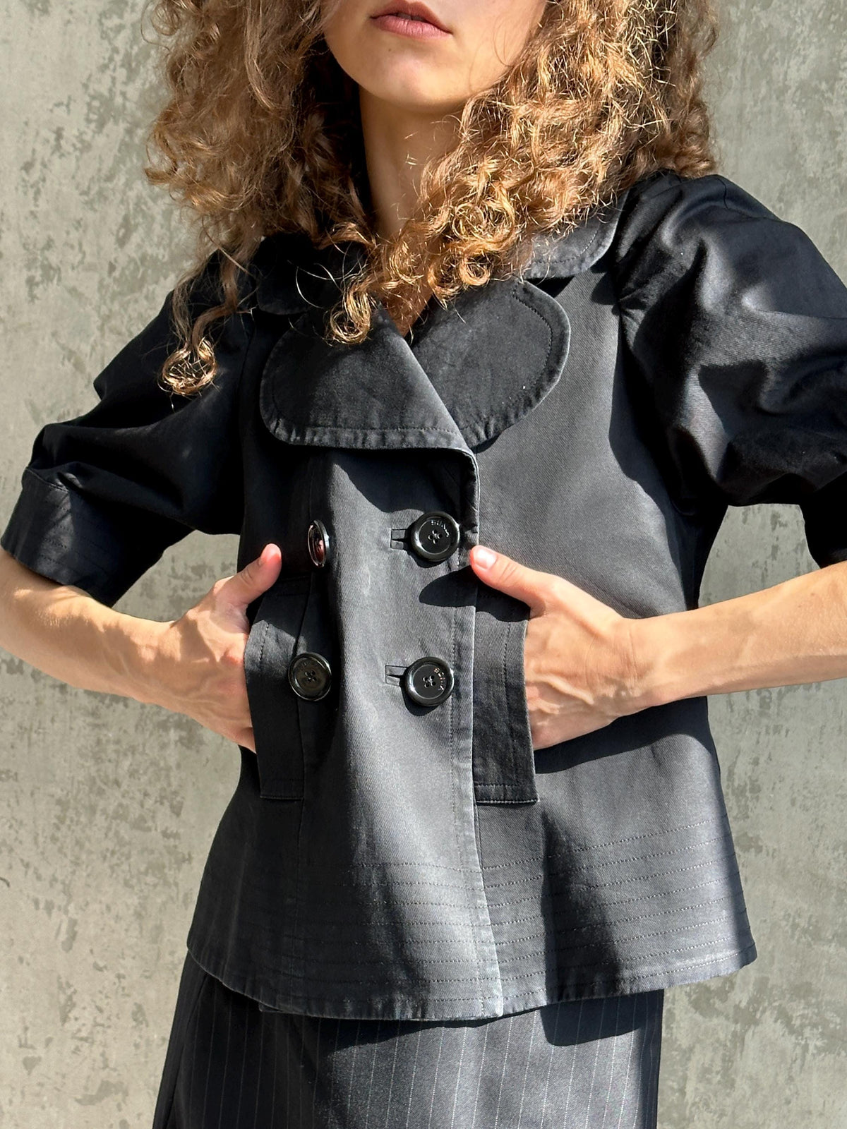 Vintage Sonia Rykiel Black Cotton Jacket | French Designer Cropped Coat