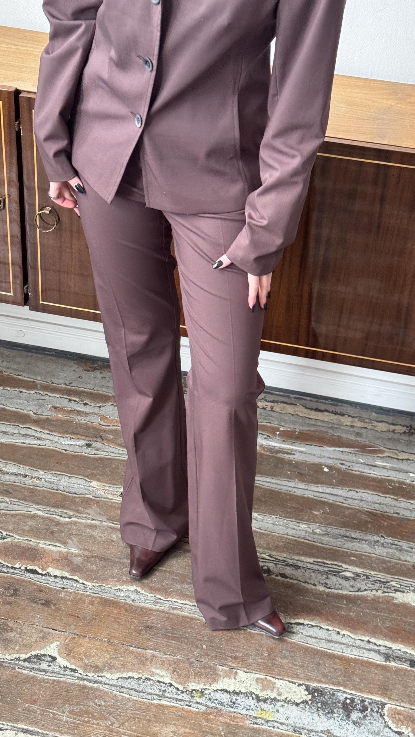 Vintage 70s Dark Chocolate Brown Flared Pants and Fitted Blazer Suit