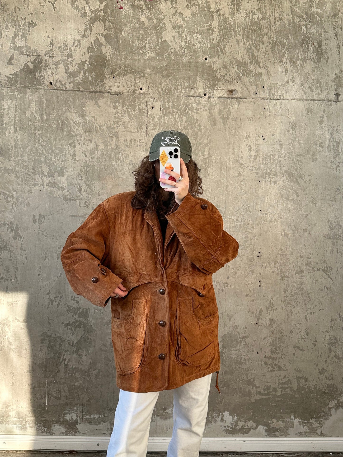 Vintage 90s Suede Leather Bomber Jacket, Brown Oversized Grunge Motorcycle Coat, Genuine Leather, Padded, Wooden Button Closure, Fits XS-M
