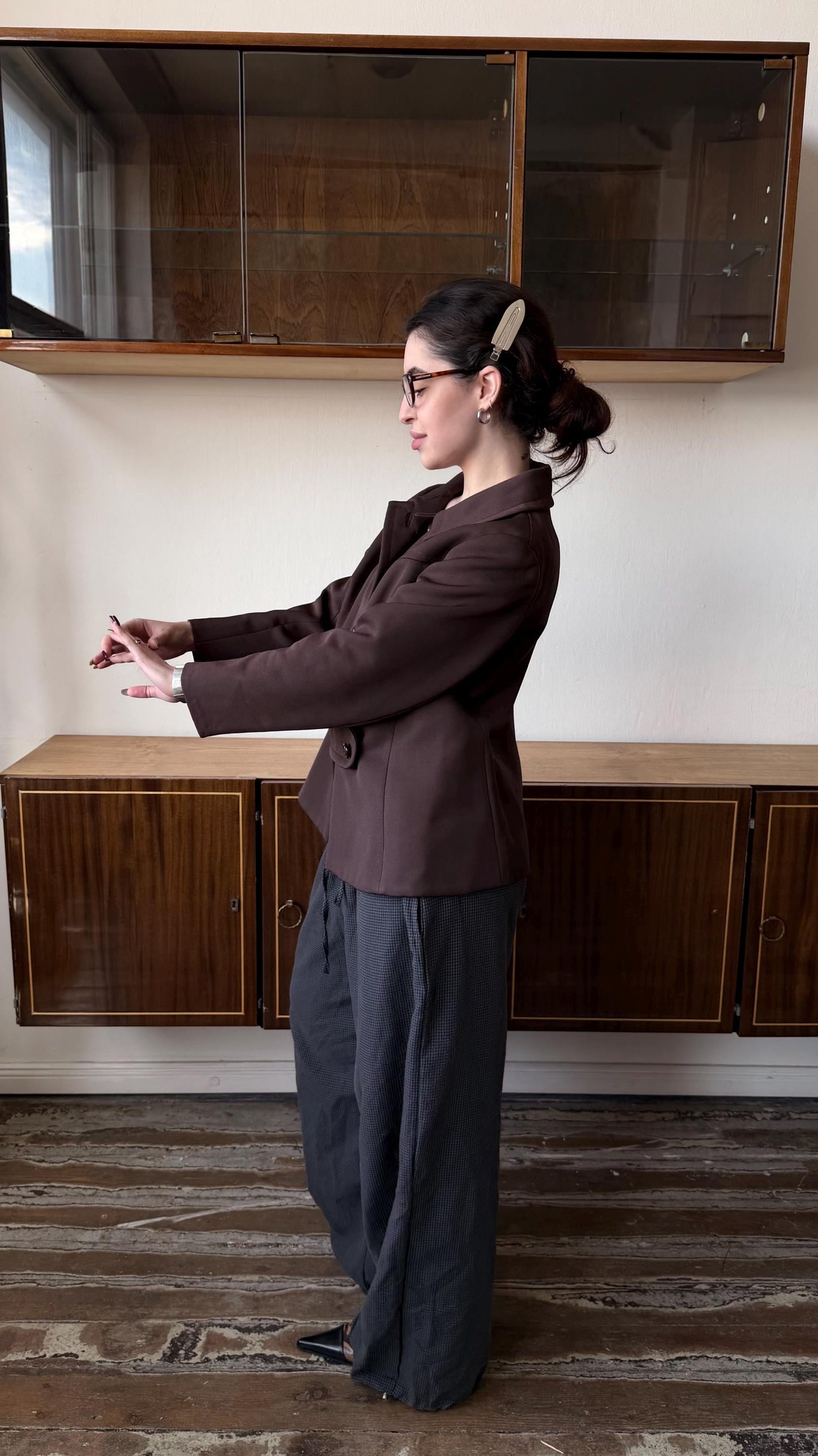 Vintage Brown Tailored Espresso Blazer, 90s Italian Structured Fitted Jacket