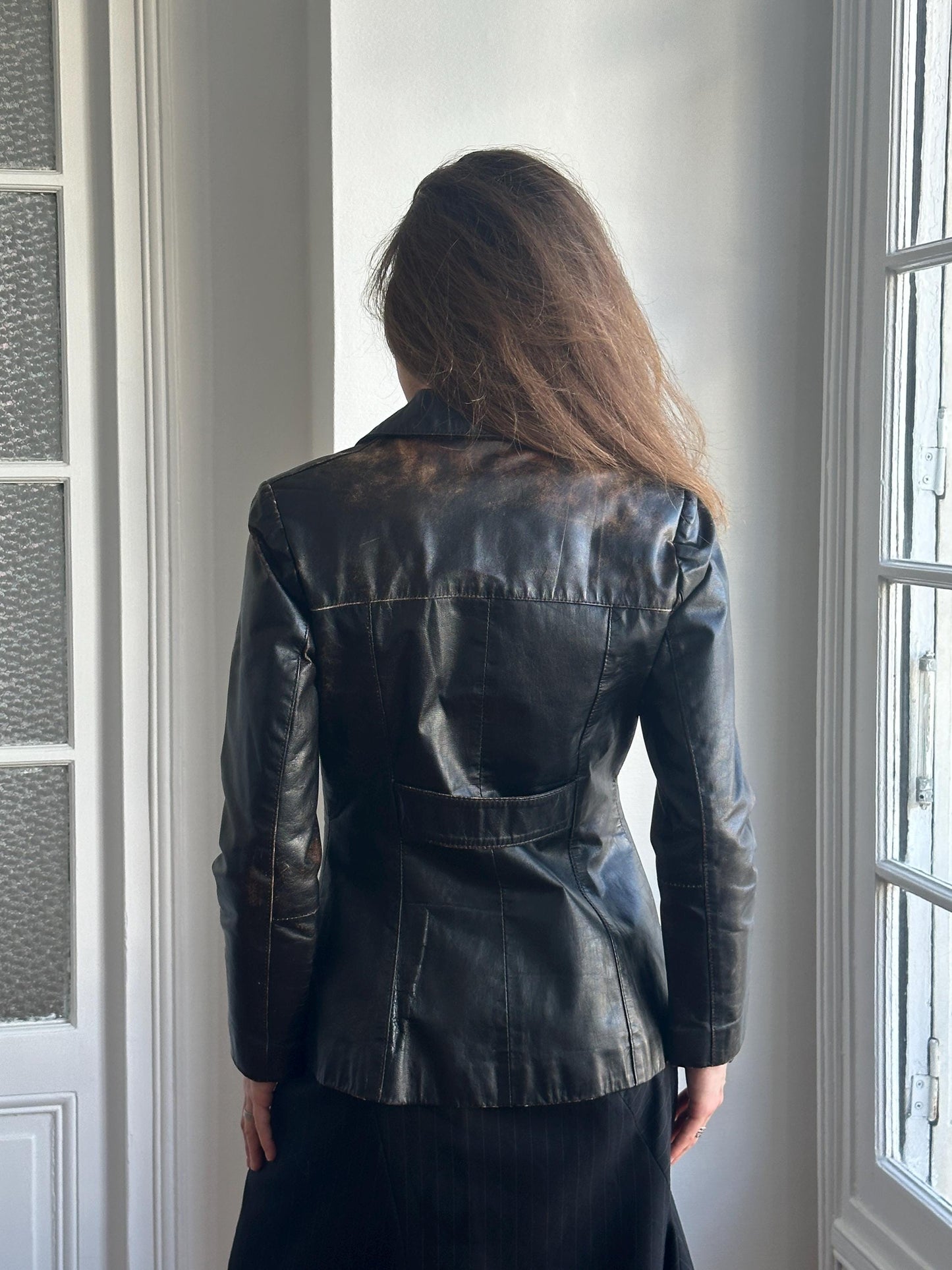 Vintage 90s Burnt Boxy Leather Jacket In Brown