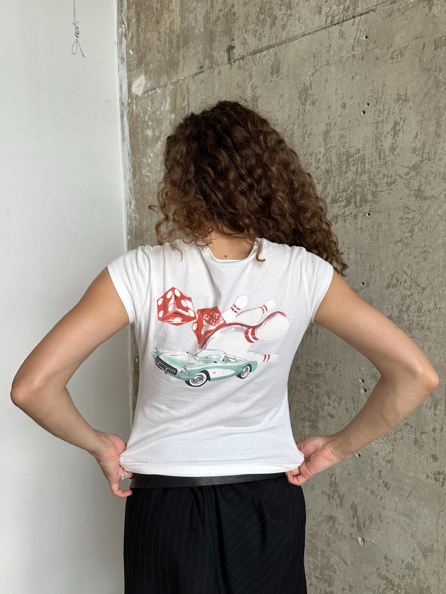 Vintage Just Cavalli White Graphic Baby Tee | Y2K Cotton Micro T-Shirt