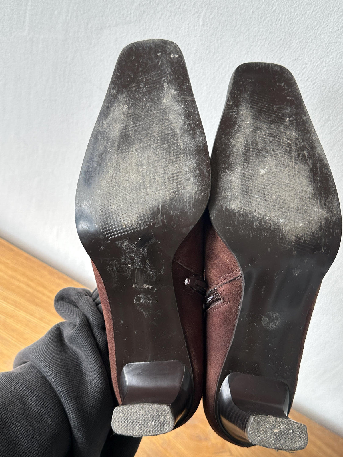 Vintage Brown Suede Ankle Boots | Pointed Toe Heeled Booties | US 8