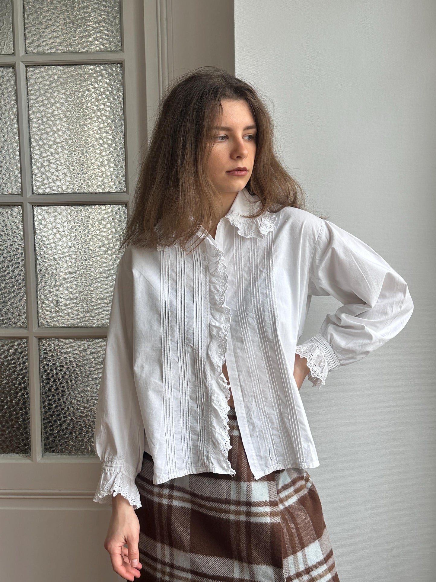 Antique French 1920s Cotton Blouse In White