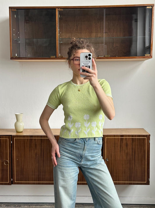 Vintage 80s summer top in green (lime), knitted t-shirt