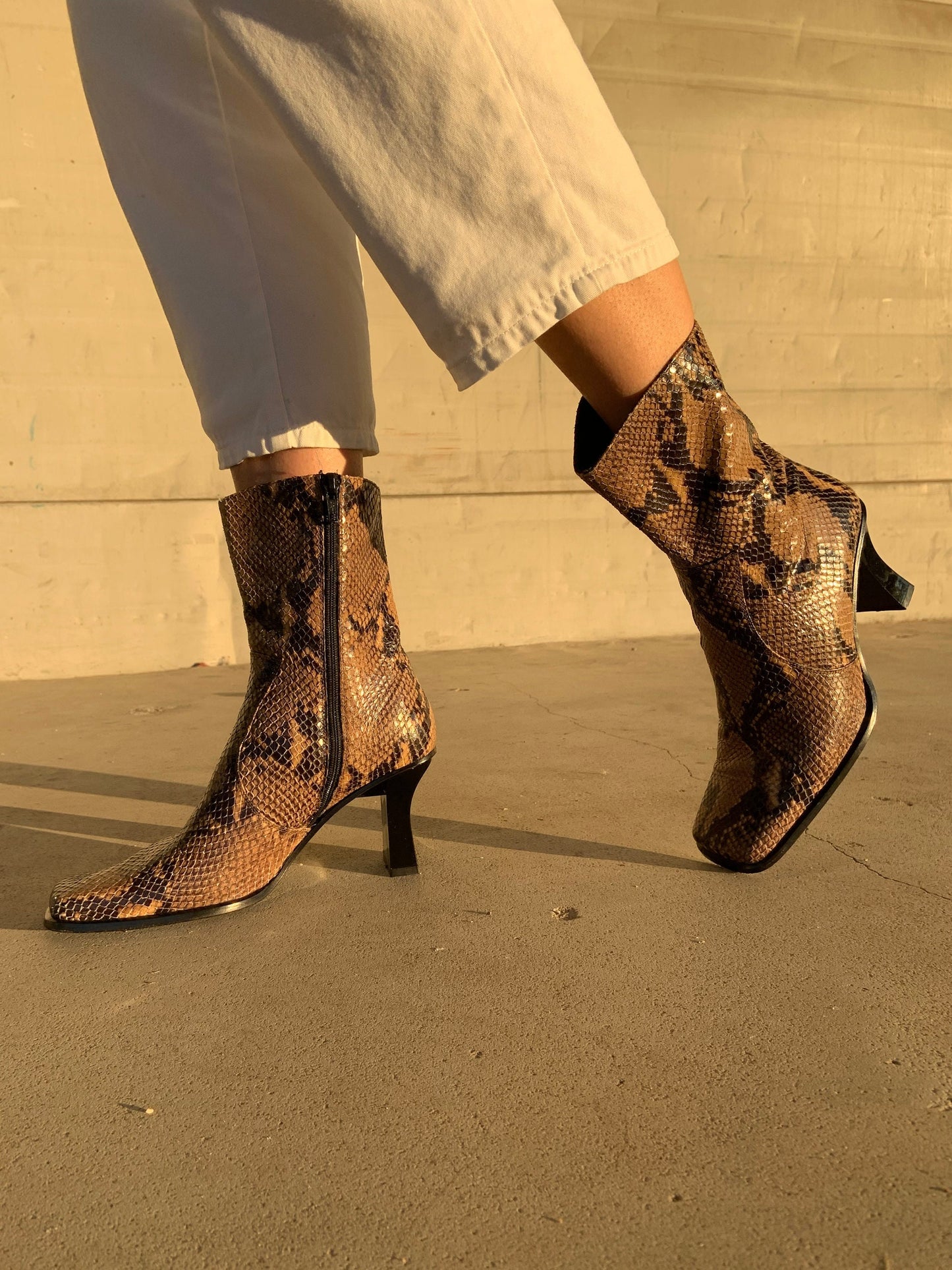 Vintage snake leather ankle boots