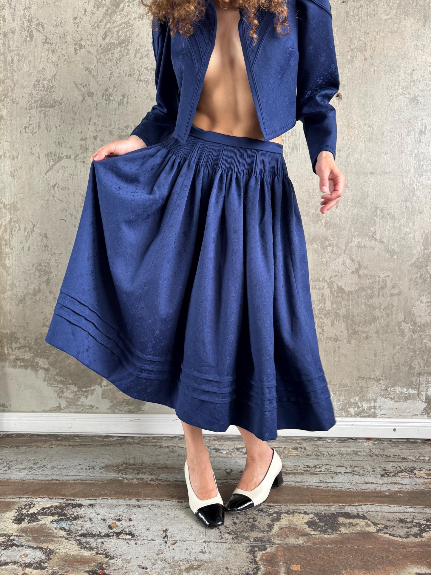 Vintage Traditional Floral Bolero and Skirt Set in Blue