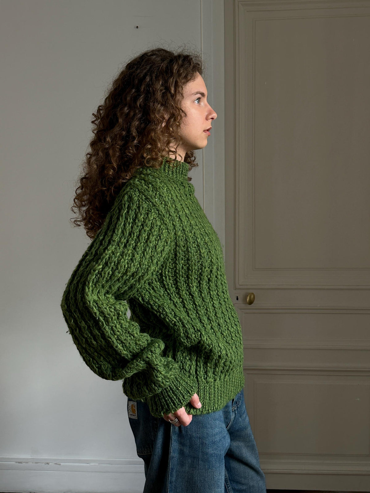 Vintage Coarse Knit Wool Sweater in Green
