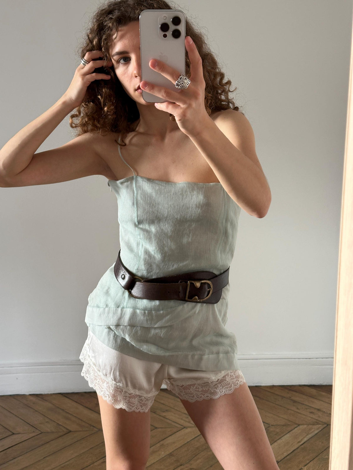 Vintage Emporio Armani Layered Silk Camisole Top in Mint Green