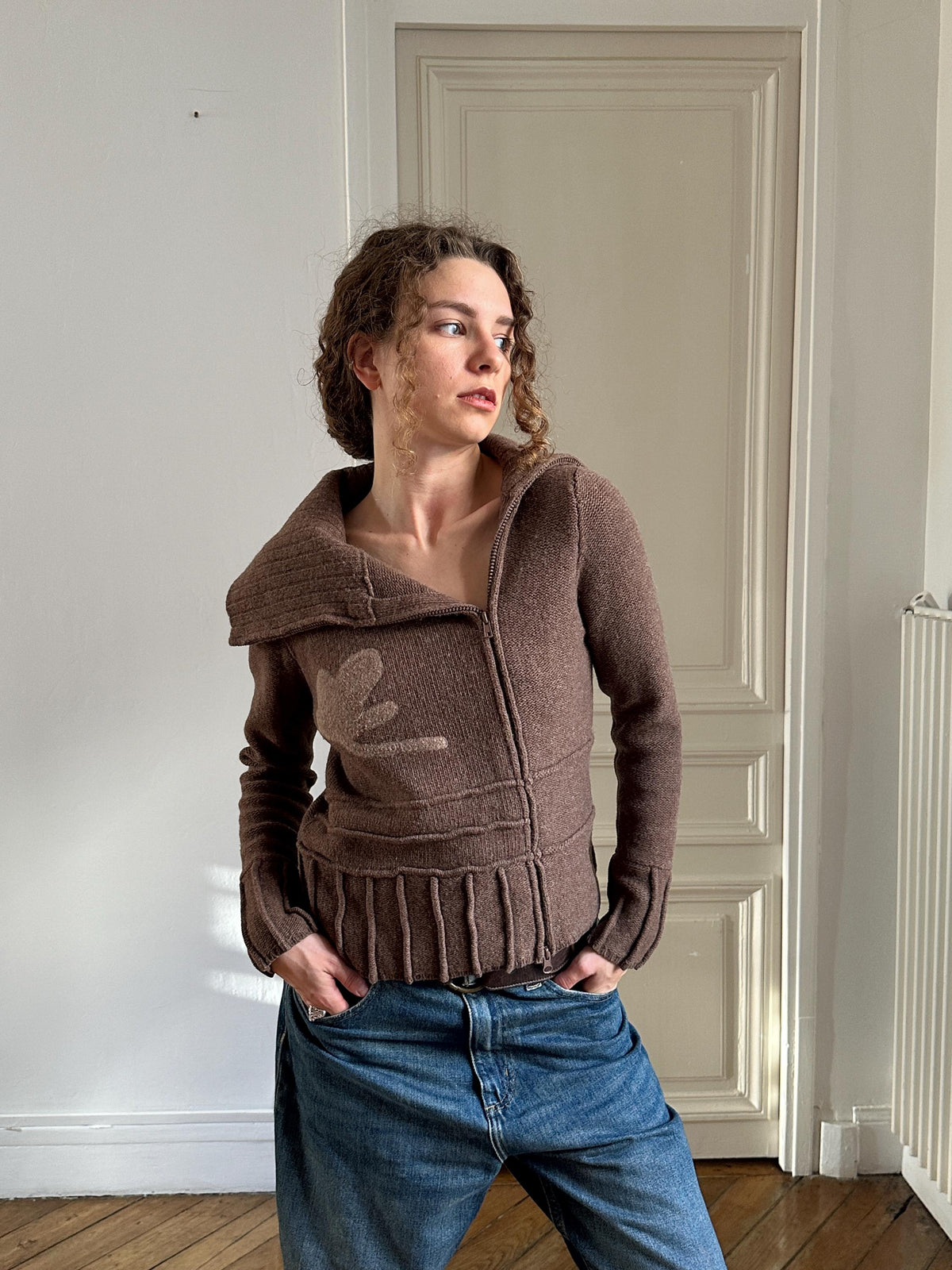 Vintage Funnel Neck Brown Lambswool Sweater