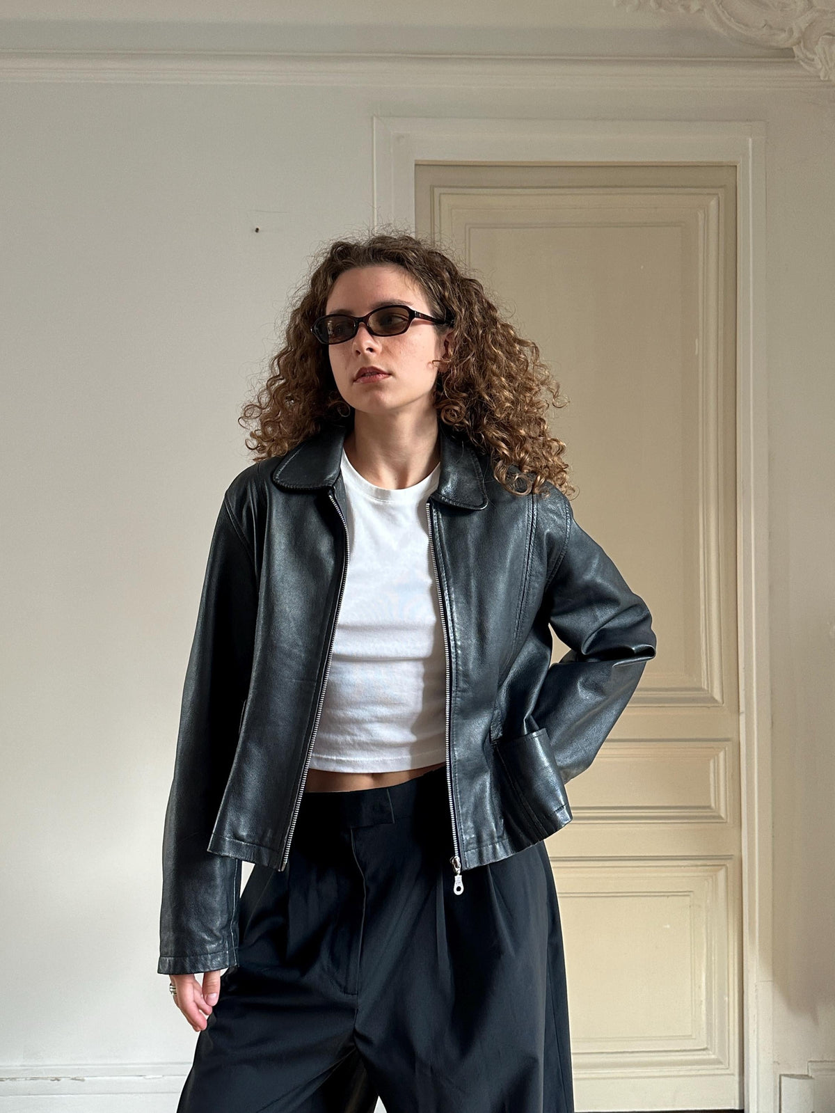 Vintage Black Leather Moto Jacket