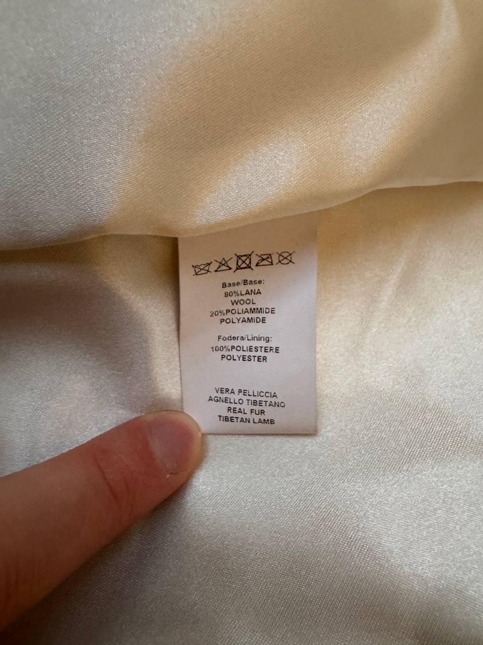 Vintage Y2K Ivory Wool Short Coat with Tibetan Lamb Fur Hem