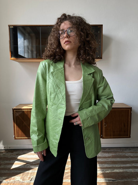Vintage green leather blazer