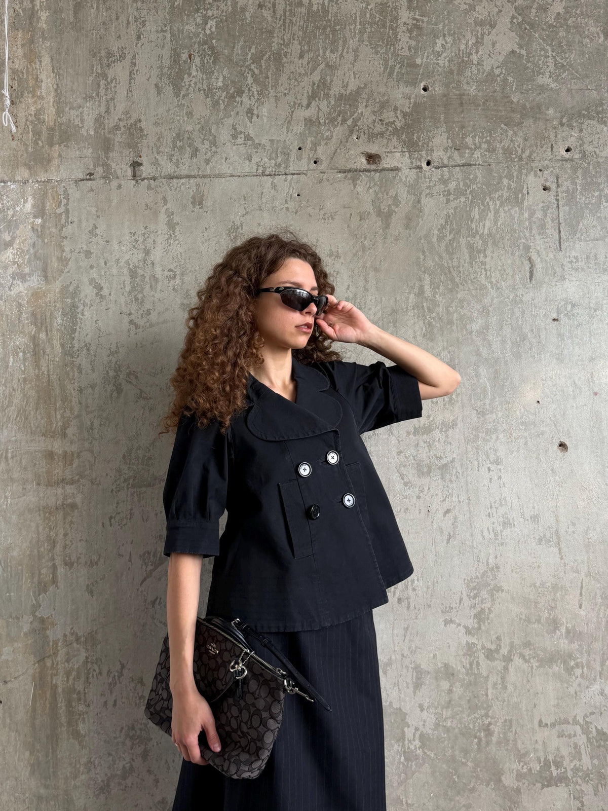 Vintage Sonia Rykiel Black Cotton Jacket | French Designer Cropped Coat