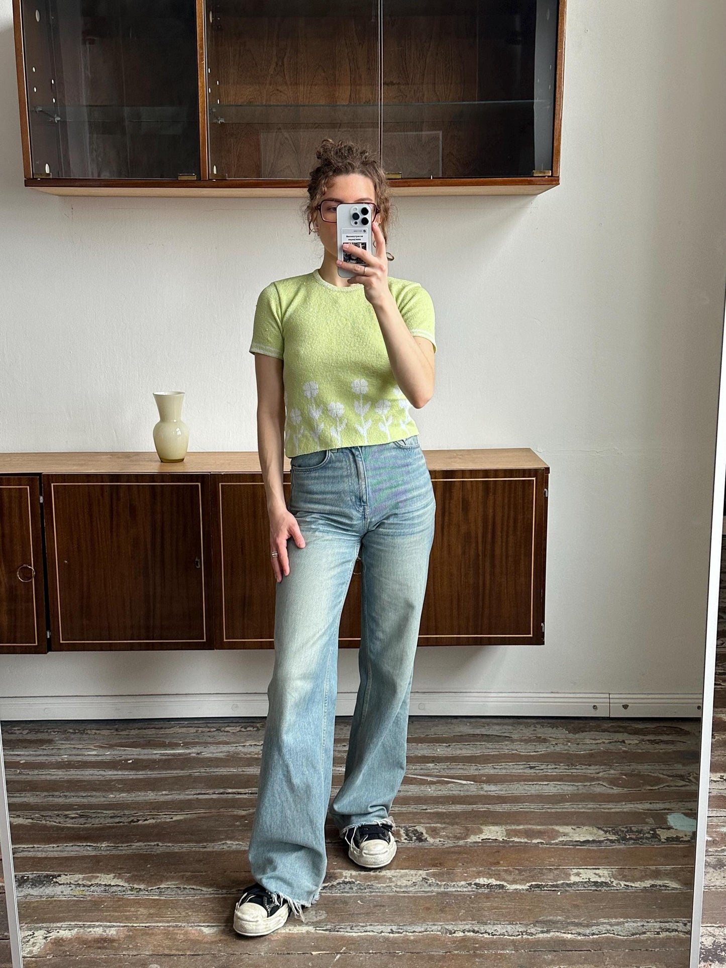 Vintage 80s summer top in green (lime), knitted t-shirt