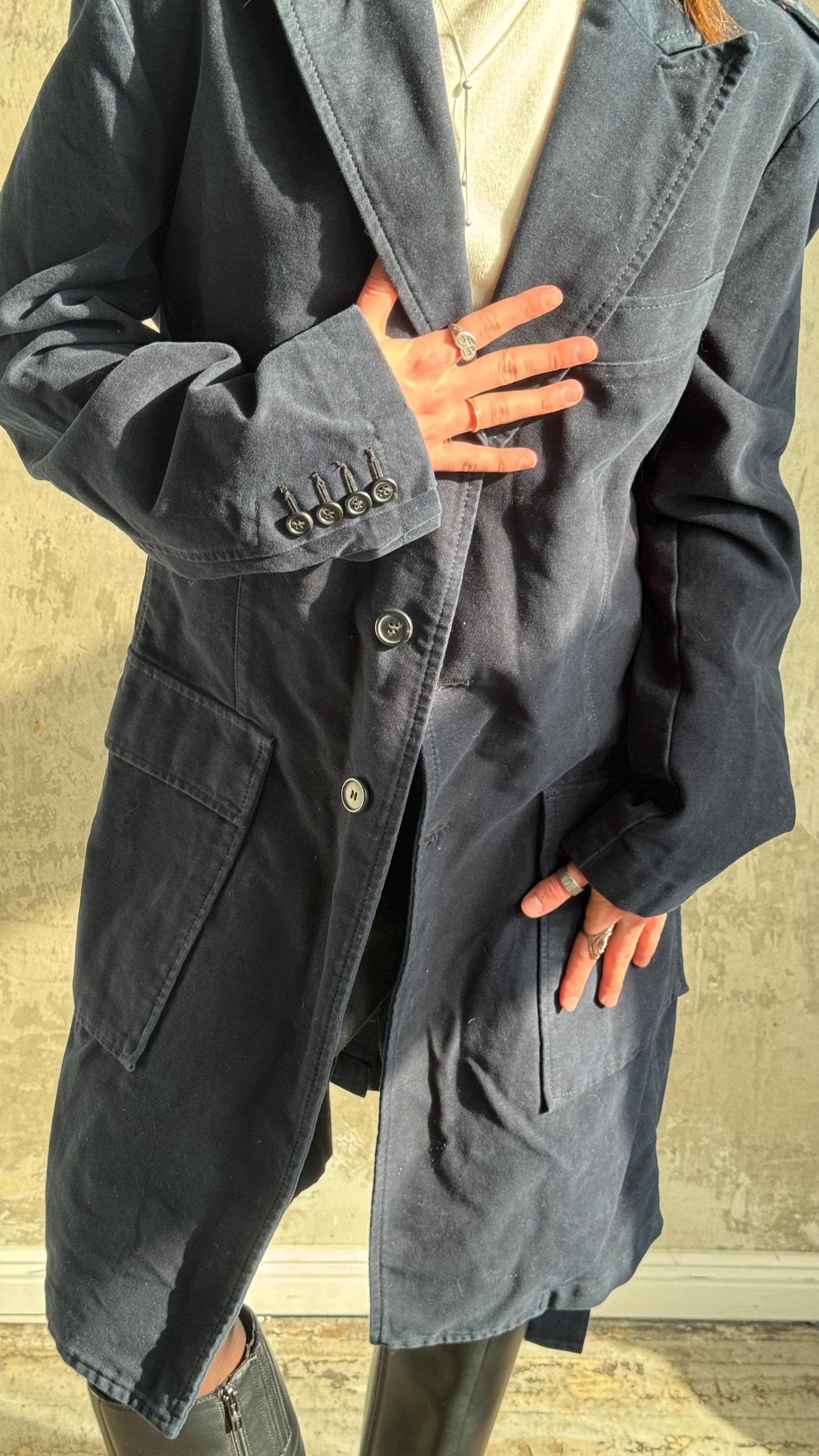 Vintage SISLEY belted coat in dark blue