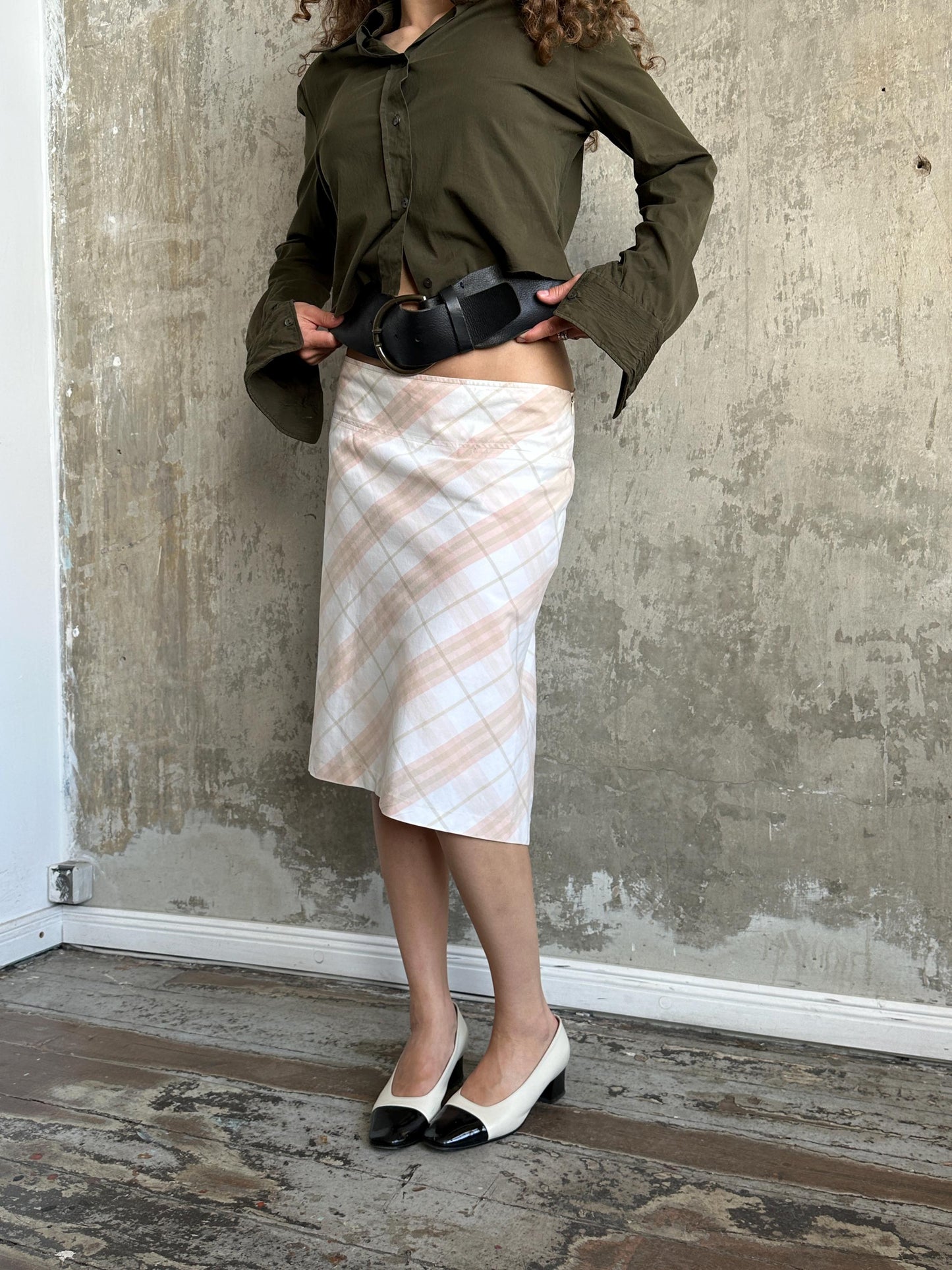 Vintage Burberry London Check Pencil Skirt in Blush Pink