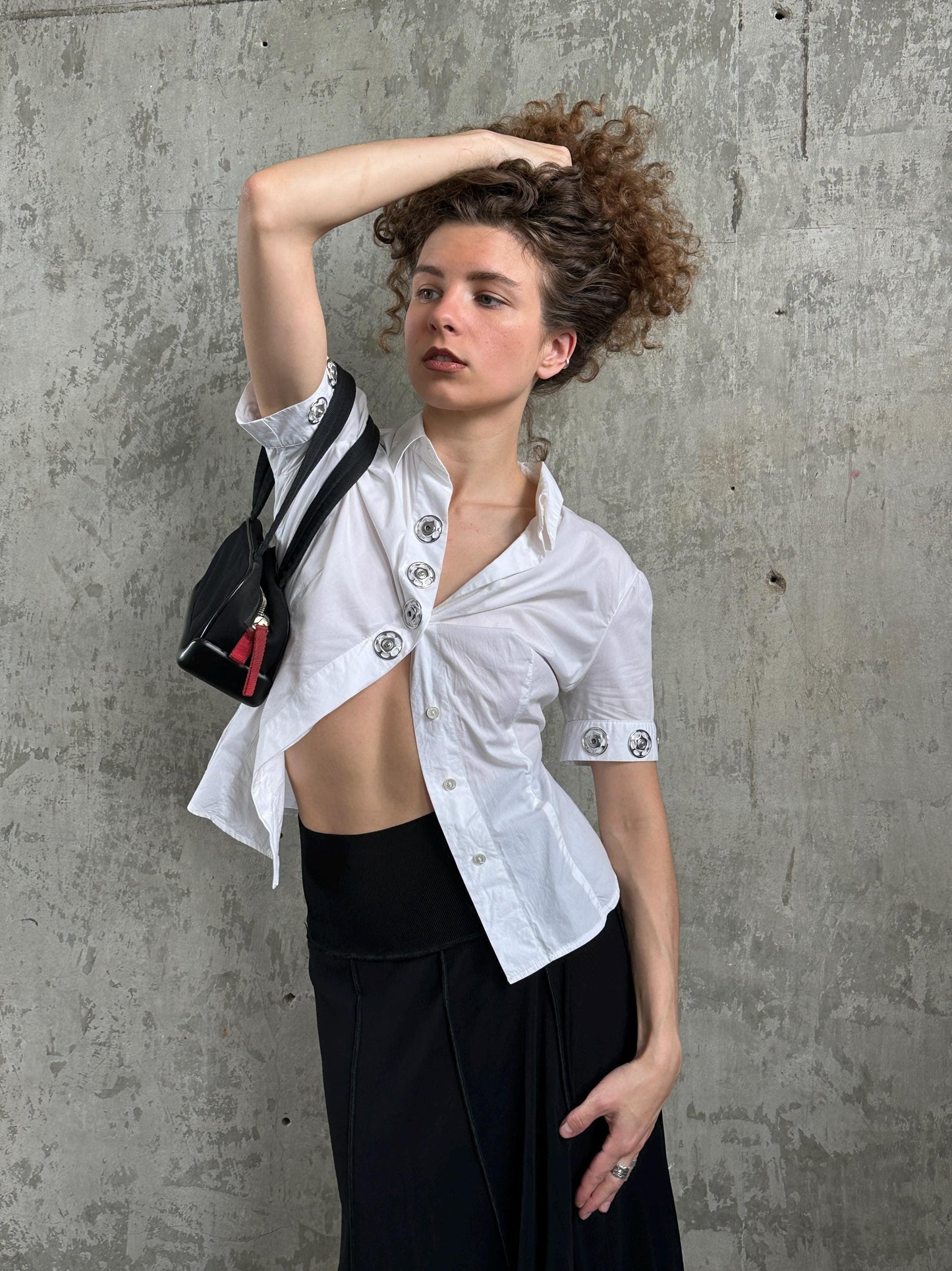 Vintage Moschino Jeans White Fitted Shirt | Silver Ring Detail Blouse